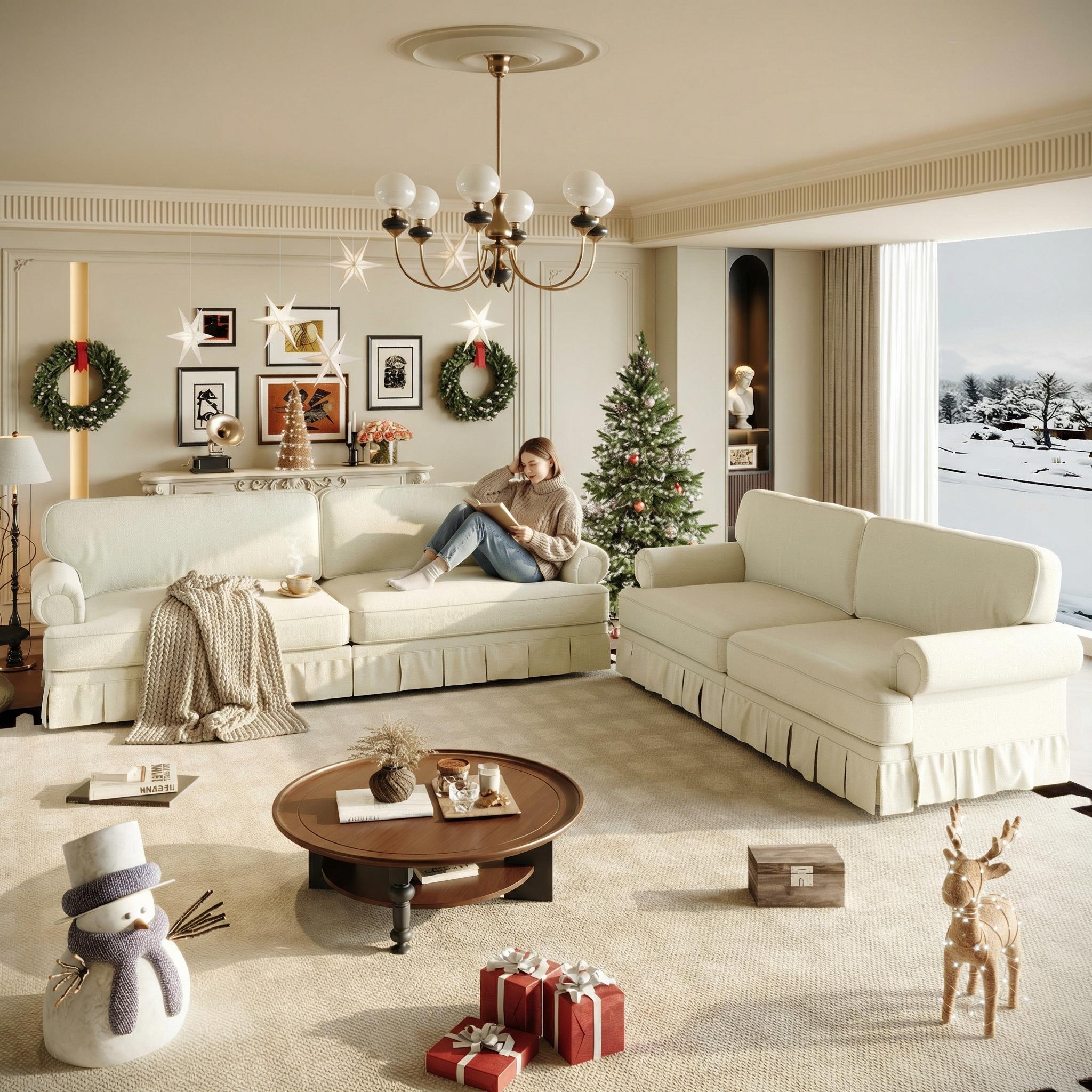 Livonia Chenille Fabric Comfortable Sofa Set with 3-Seater Sofa and 7-Seater Sofa