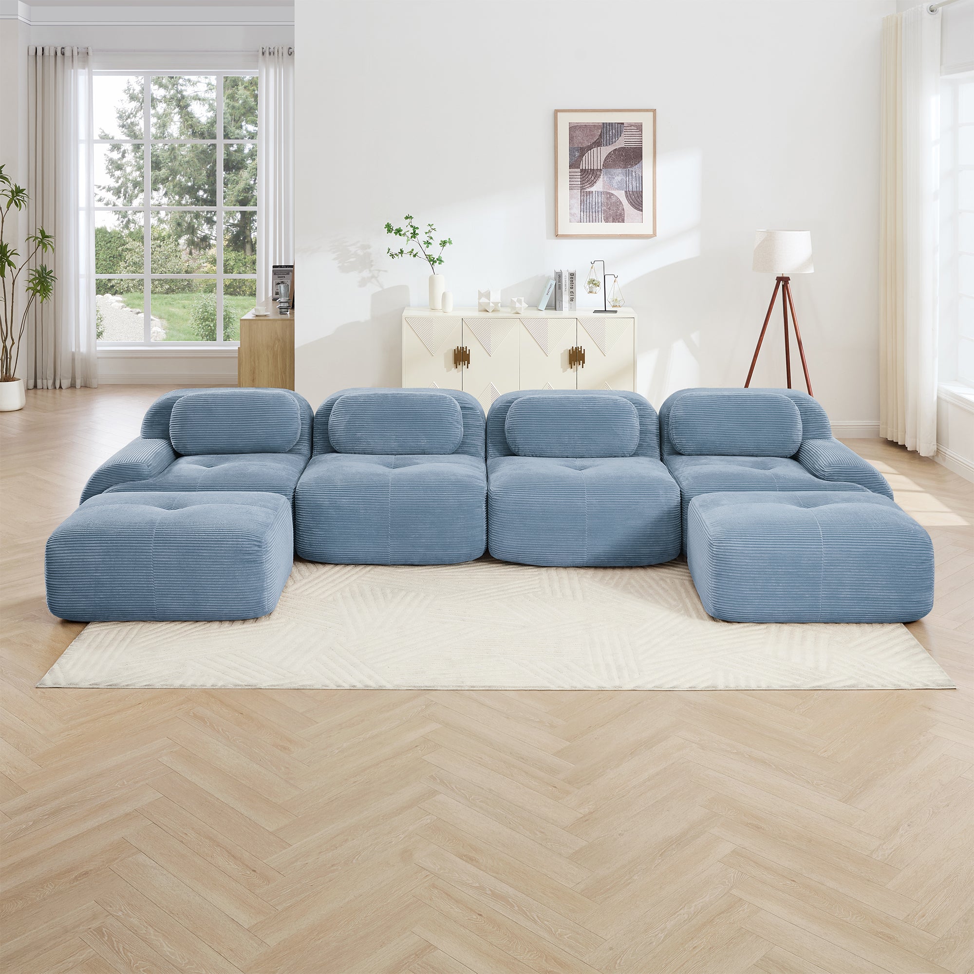 Anchorage 152" Modular Corduroy U-Shaped Sectional Sofa with Extra-Wide Armrests