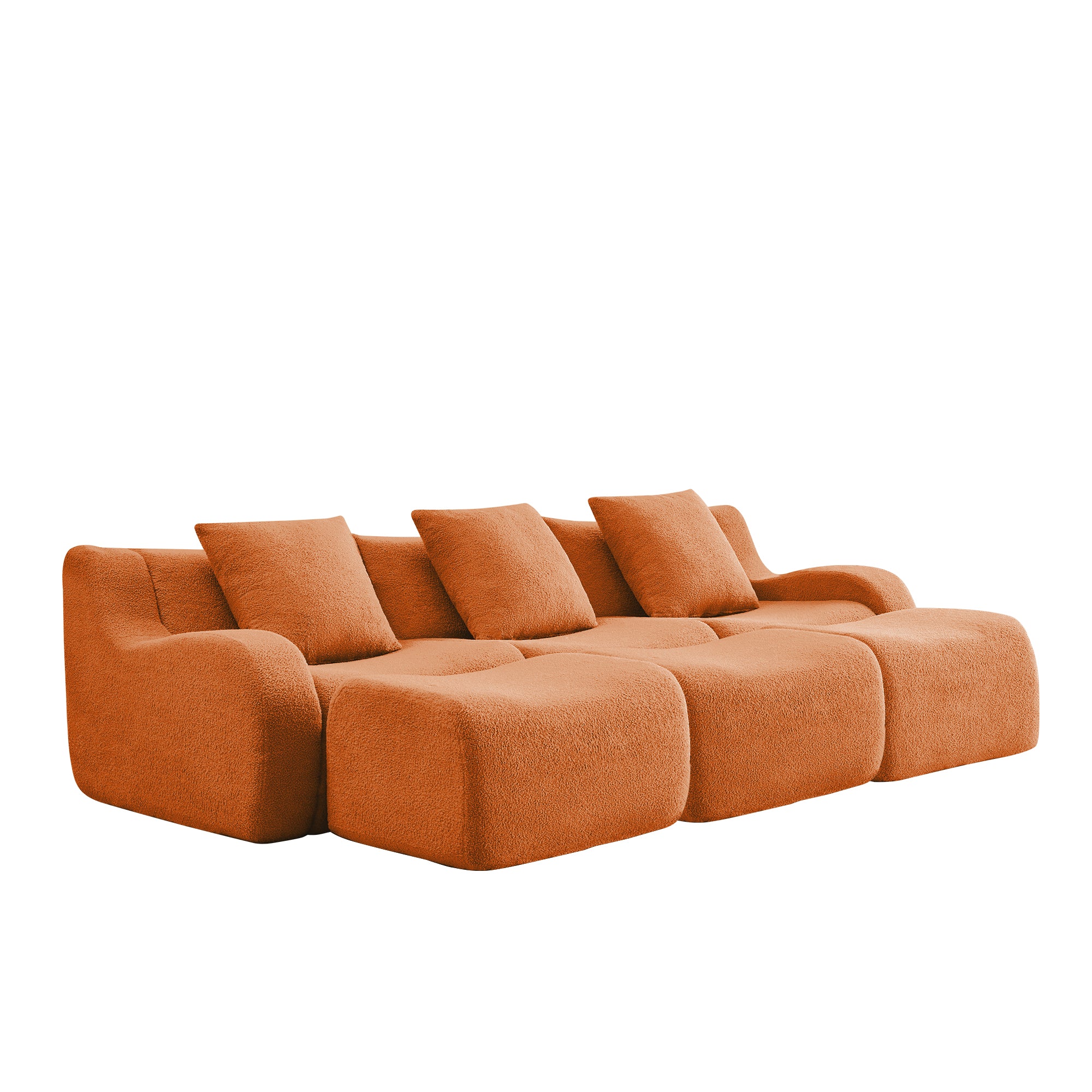 Chico 115" Modular Teddy Fabric 3-Seater Sofa with3 Ottomans