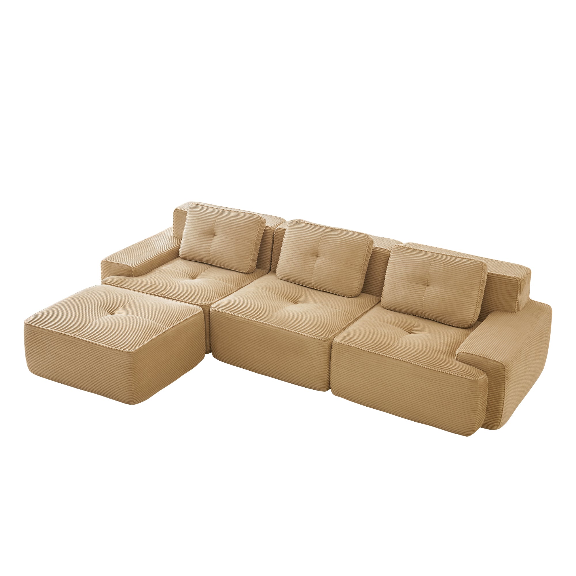 Racine 117" Modular Corduroy Fabric L-Shaped Sectional Sofa with Movable Ottoman