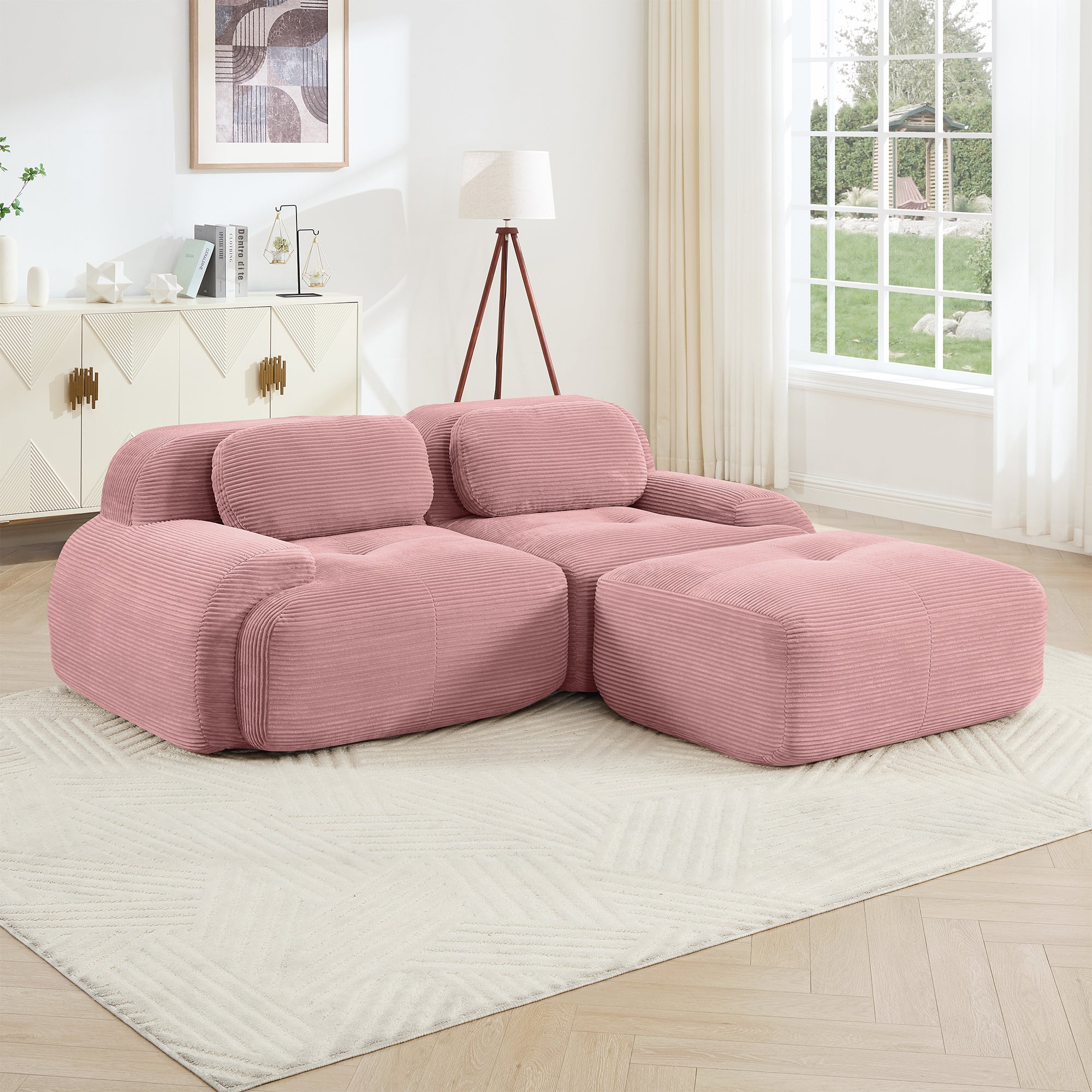 Anchorage 80" L-Shaped Modular Corduroy Cloud Sofa with Ottoman