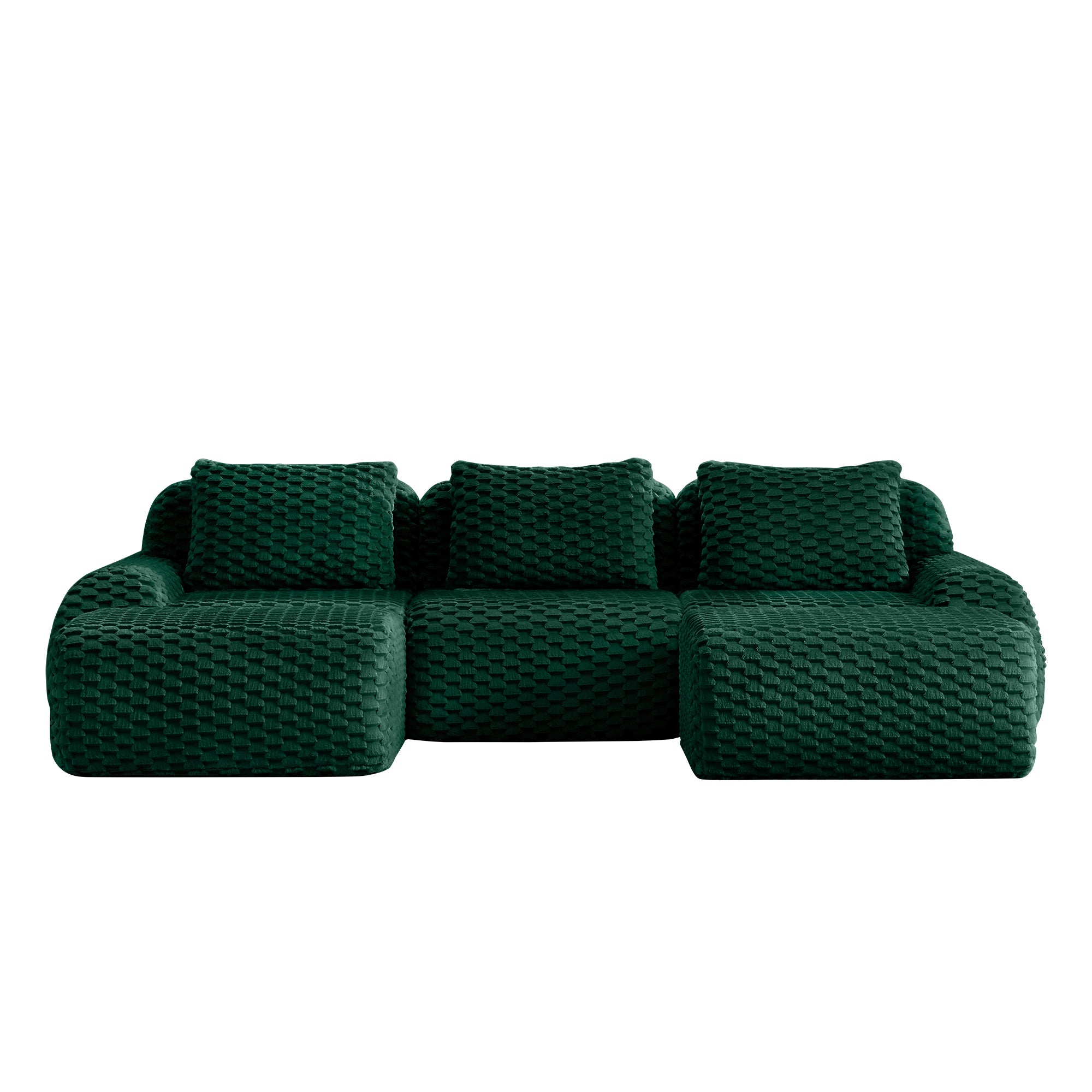 Olathe 114" Modular Flannelette Fabric U-Shaped Sectional Sofa with 2 Movable Ottomans