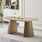 40-70in Wooden Dining Table, Flexible and Extendable, Multi-functional and Space-saving, Fashionable Oval Design and Slatted Table Legs, Tea Table or Office Desk, Beautiful and Practical