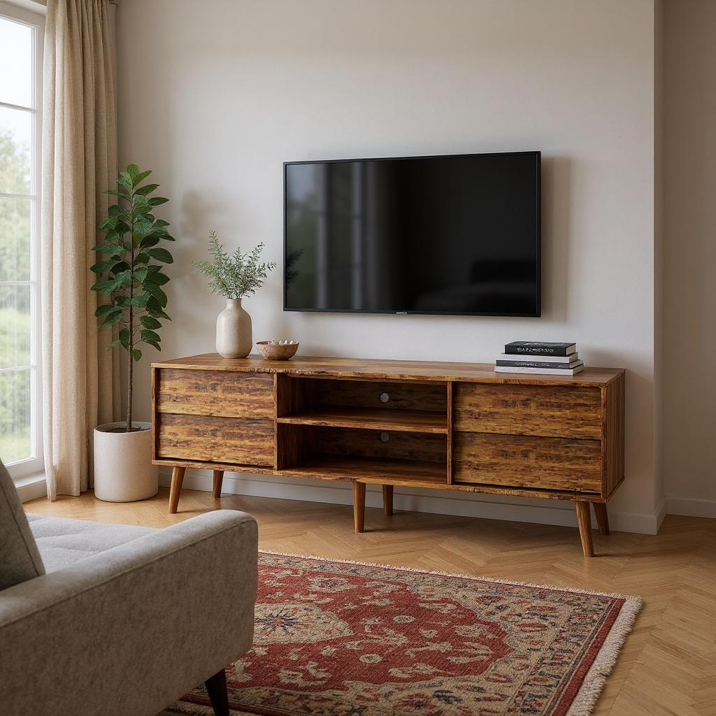 Harlan TV Stand with Open Storage and Drawers