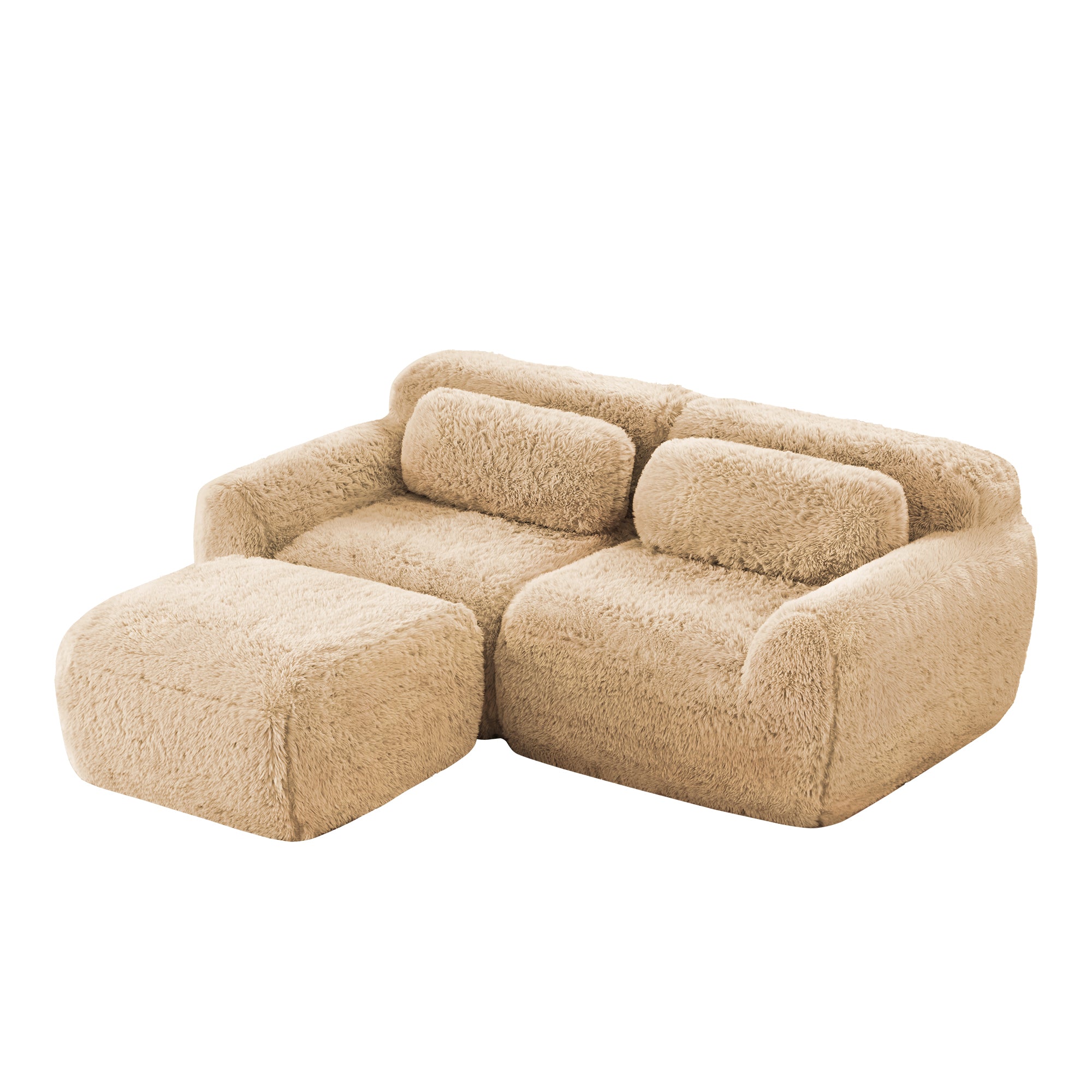 Durham Plush L-Shaped Sofa with Chaise and High-Density Sponge Light Khaki