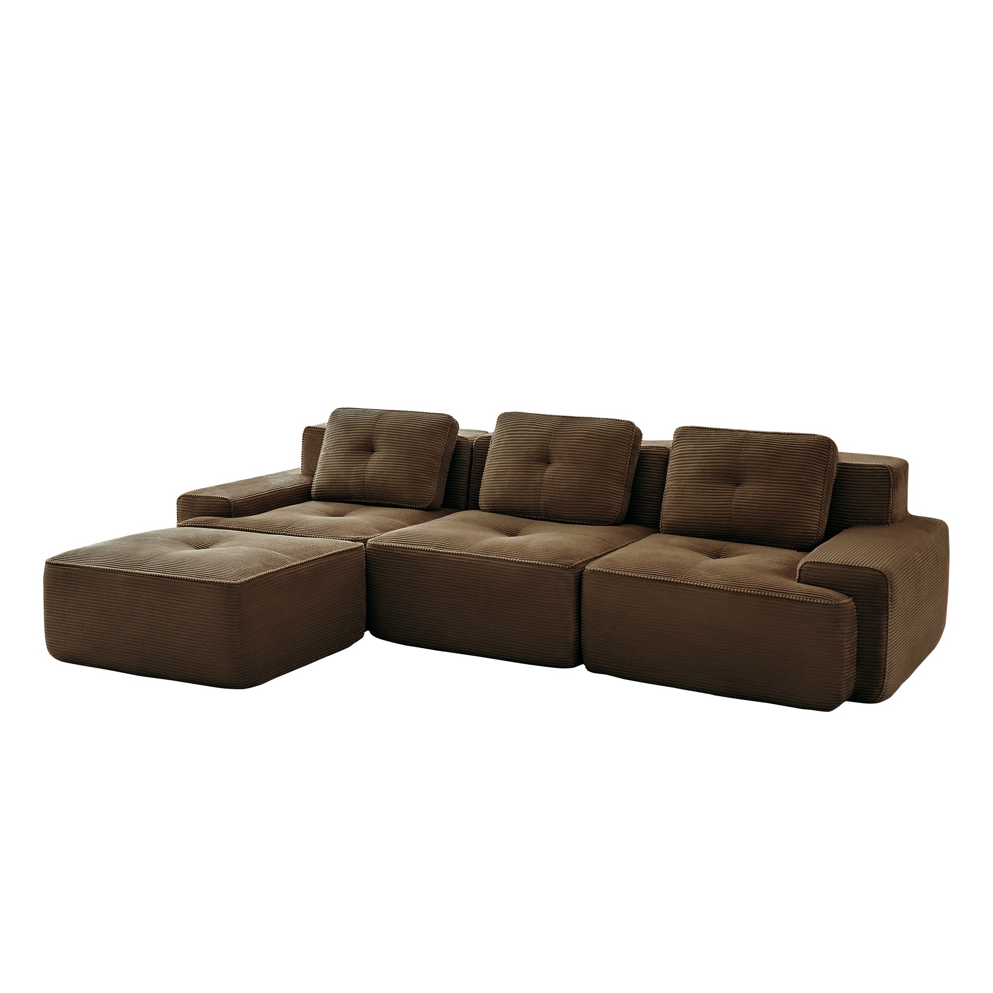 Racine 117" Modular Corduroy Fabric L-Shaped Sectional Sofa with Movable Ottoman