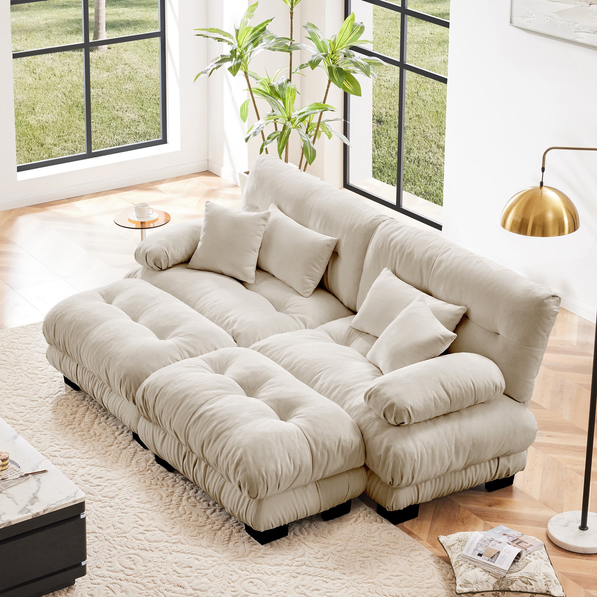 Monterey 94" Modular Chenille Cloud Sofa with 2 Ottomans and Bolstered Armrests