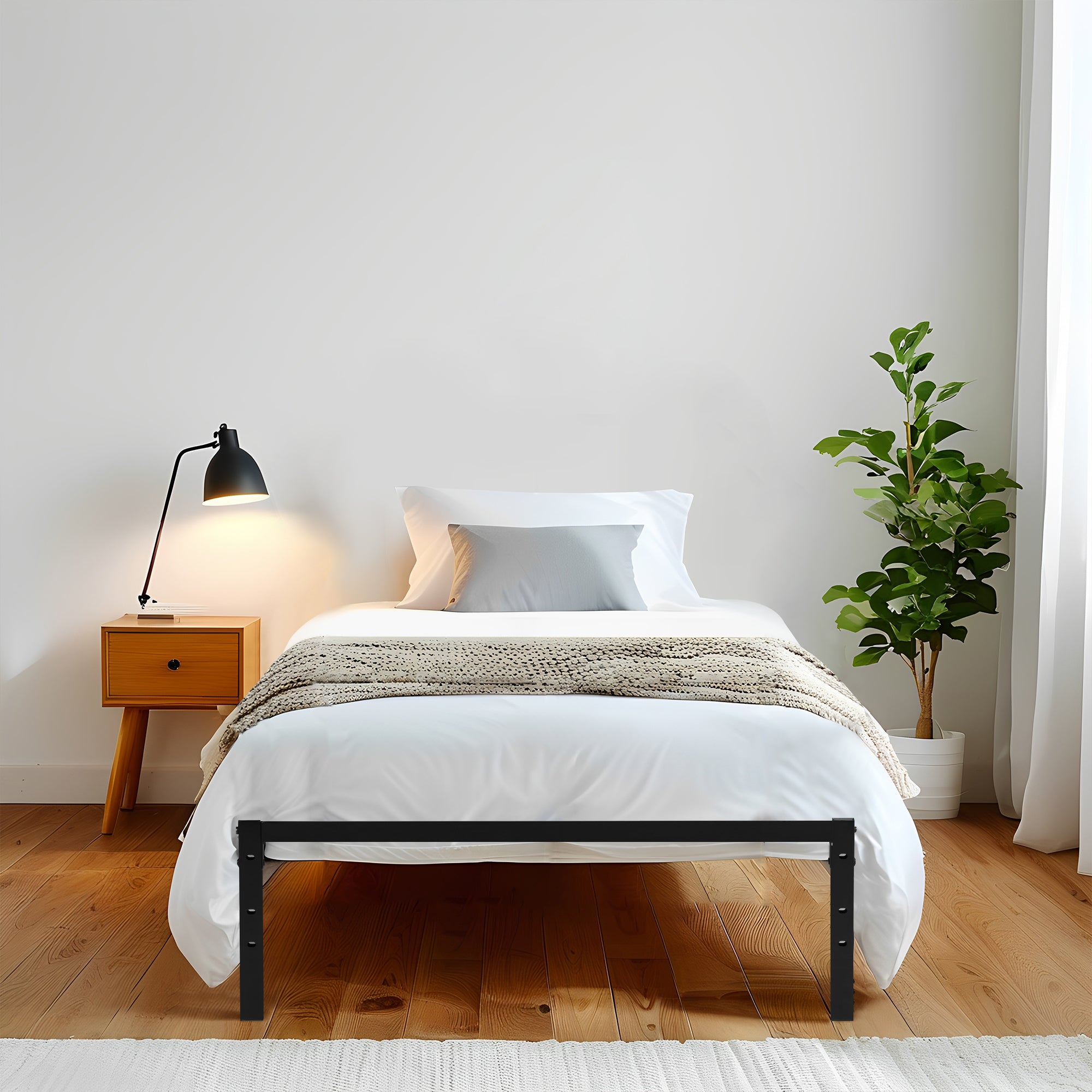 KIELA Twin Metal Platform Bed Frame with Steel Slats Center Support No Box Spring Black