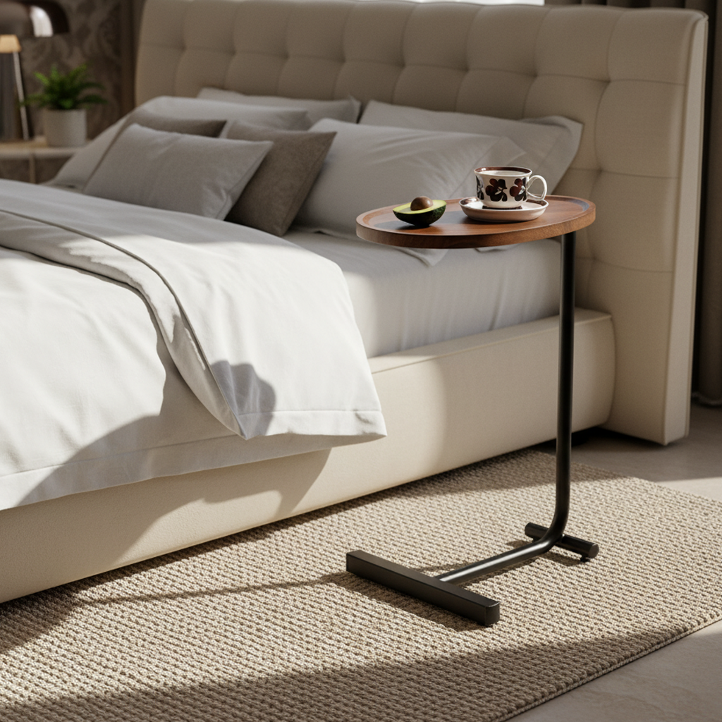 Crest Modern Wood & Metal C-Shaped Side Table, Brown