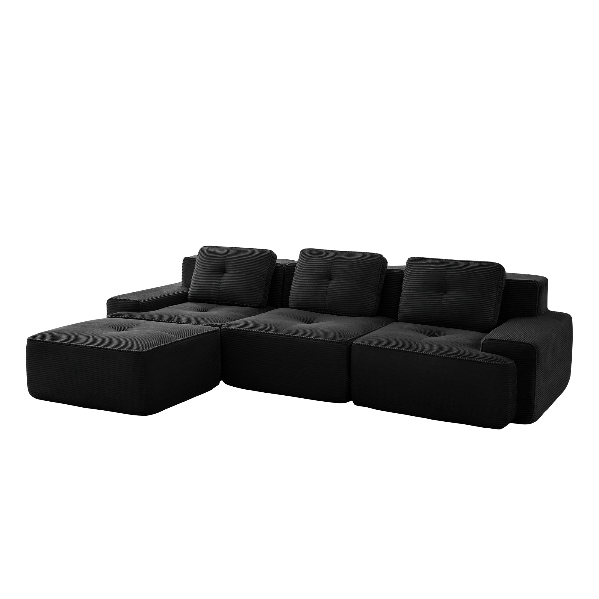 Racine 117" Modular Corduroy Fabric L-Shaped Sectional Sofa with Movable Ottoman