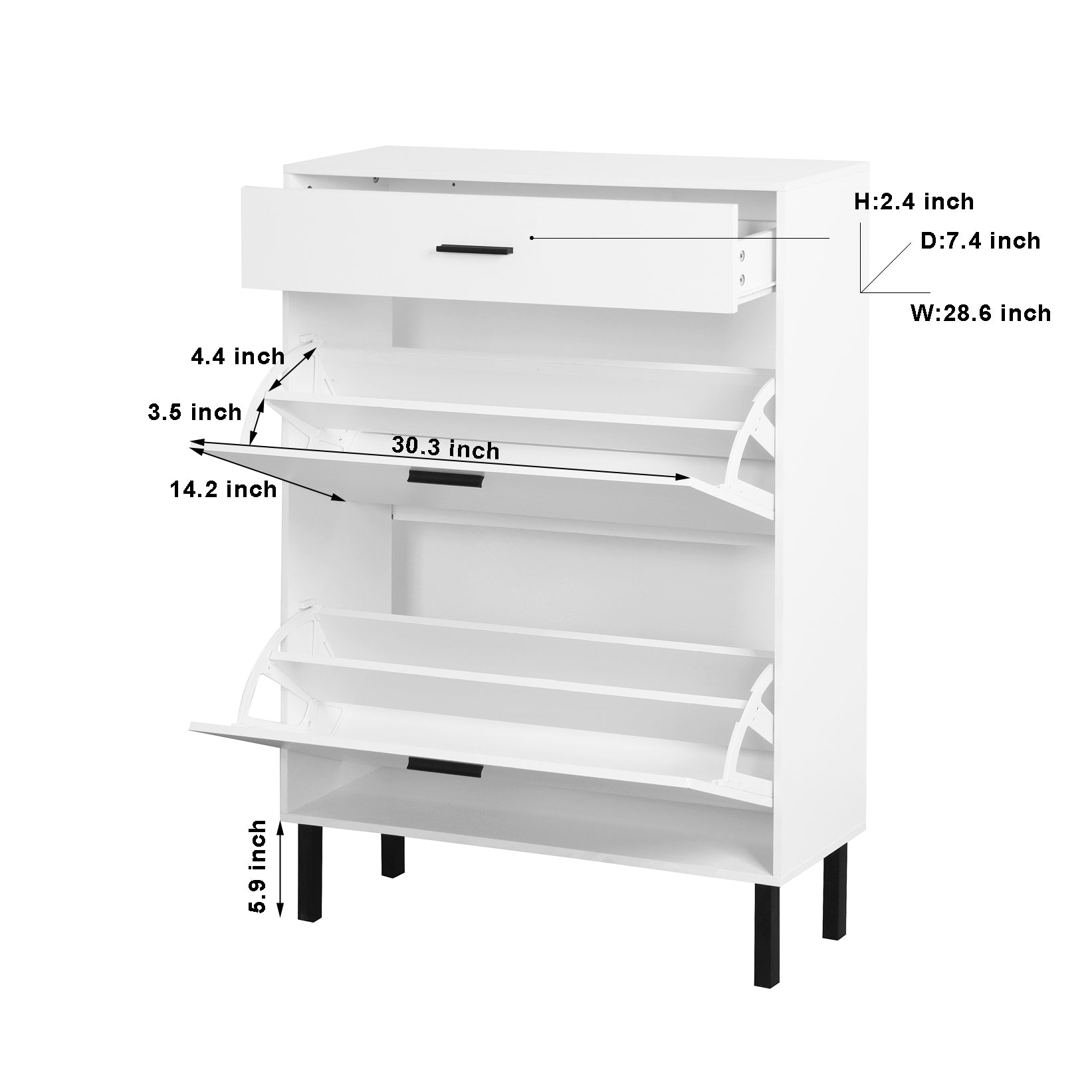 Harbor Modern Shoe Storage Cabinet with Drawer, White