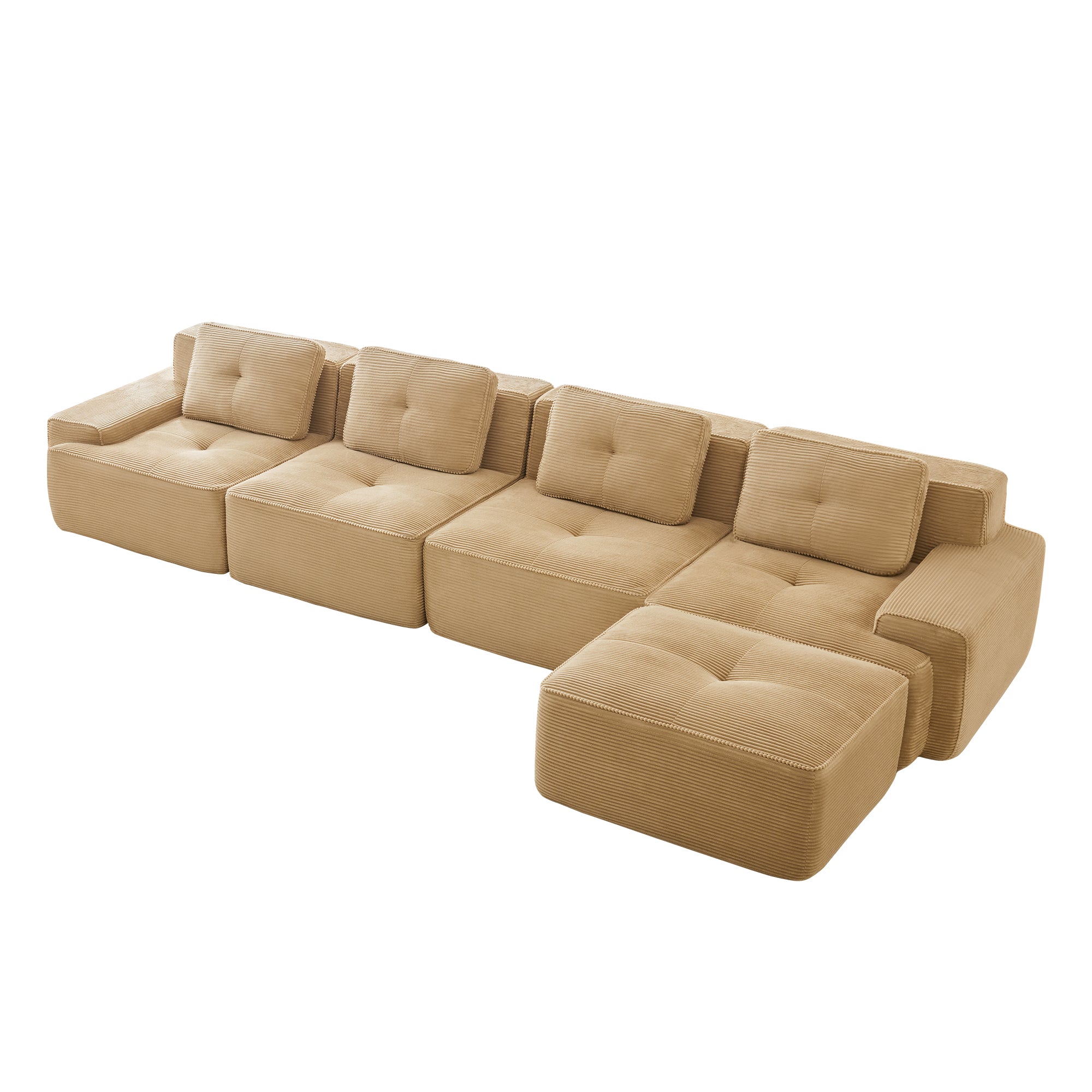 Racine 153" Modular Corduroy Fabric L-Shaped Sectional Sofa with Deep Seat and Movable Ottoman