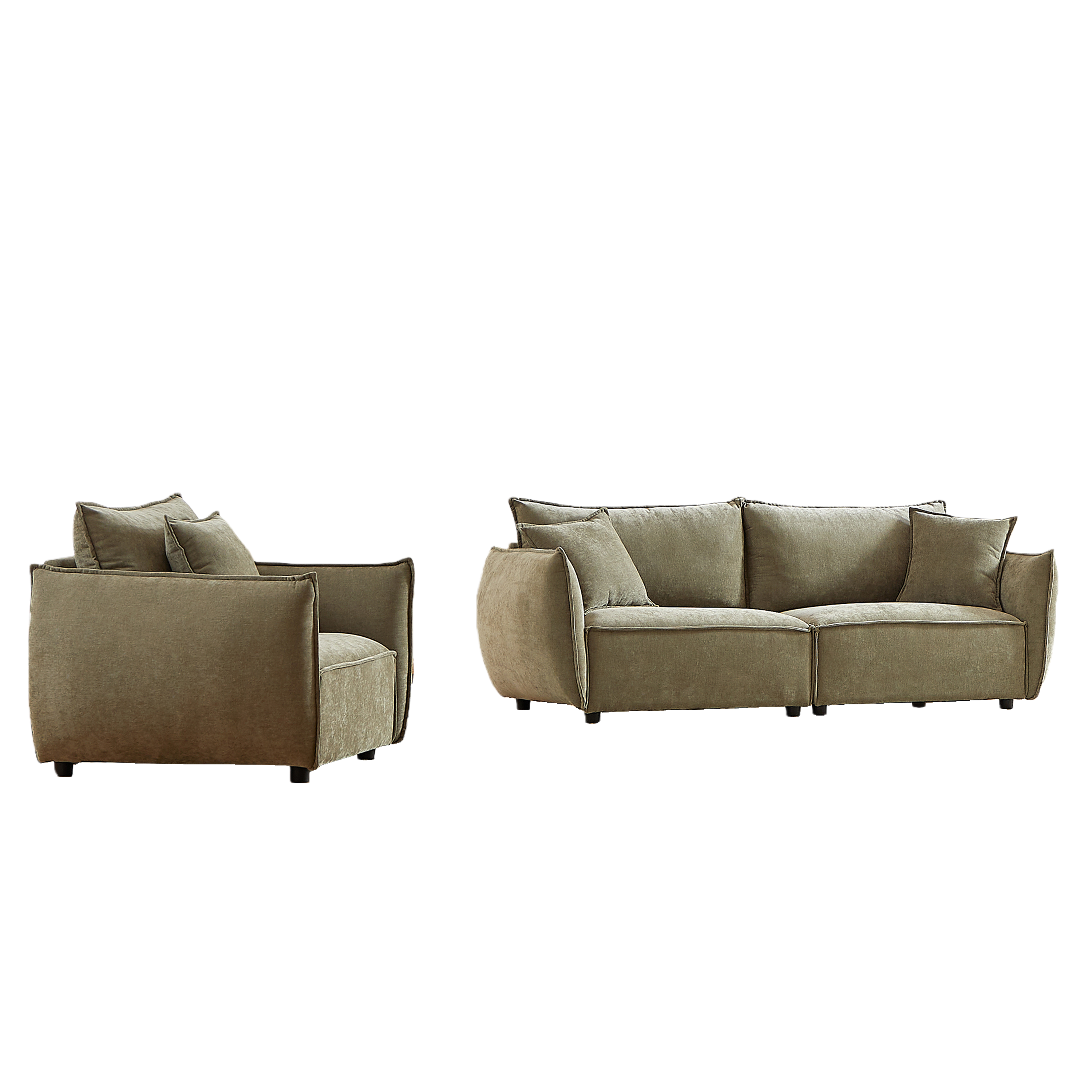 Phoenix 2 Piece Linen Fabric Sofa Set, Loveseat Sofa & Recliner Chair, Light Green