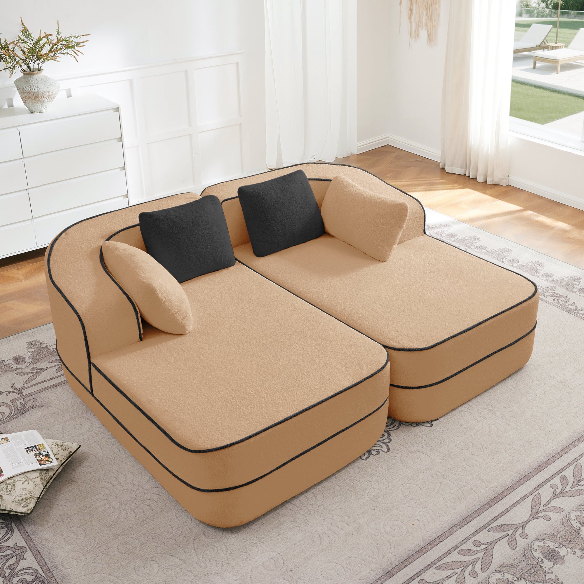 Gilbert 77.2" Teddy Fabric Sofa-in-a-Box with Double Chaise