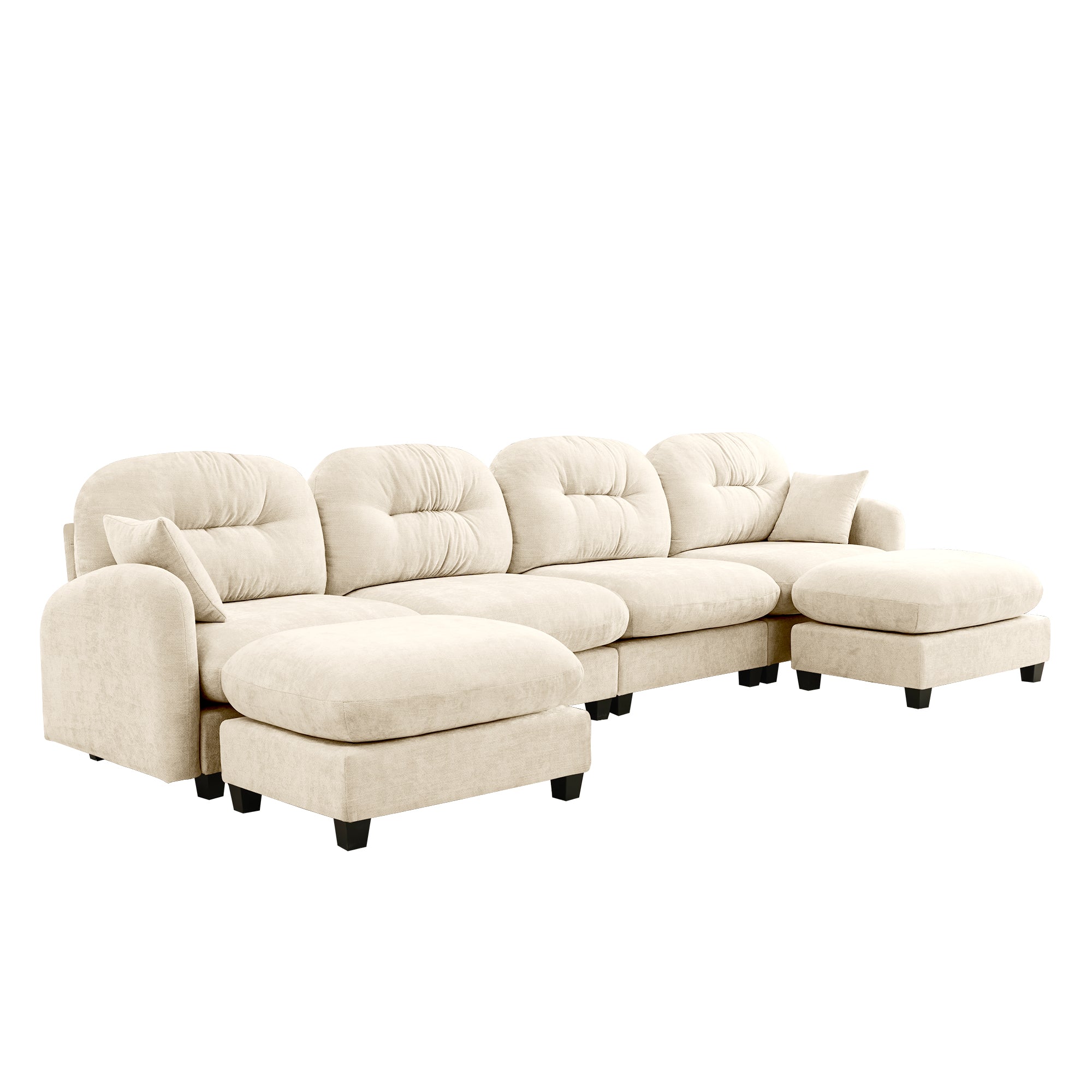 Roselyn 140" Modular Chenille U-Shaped Sectional Sofa with Ottoman and Tufted Cushion Backrest