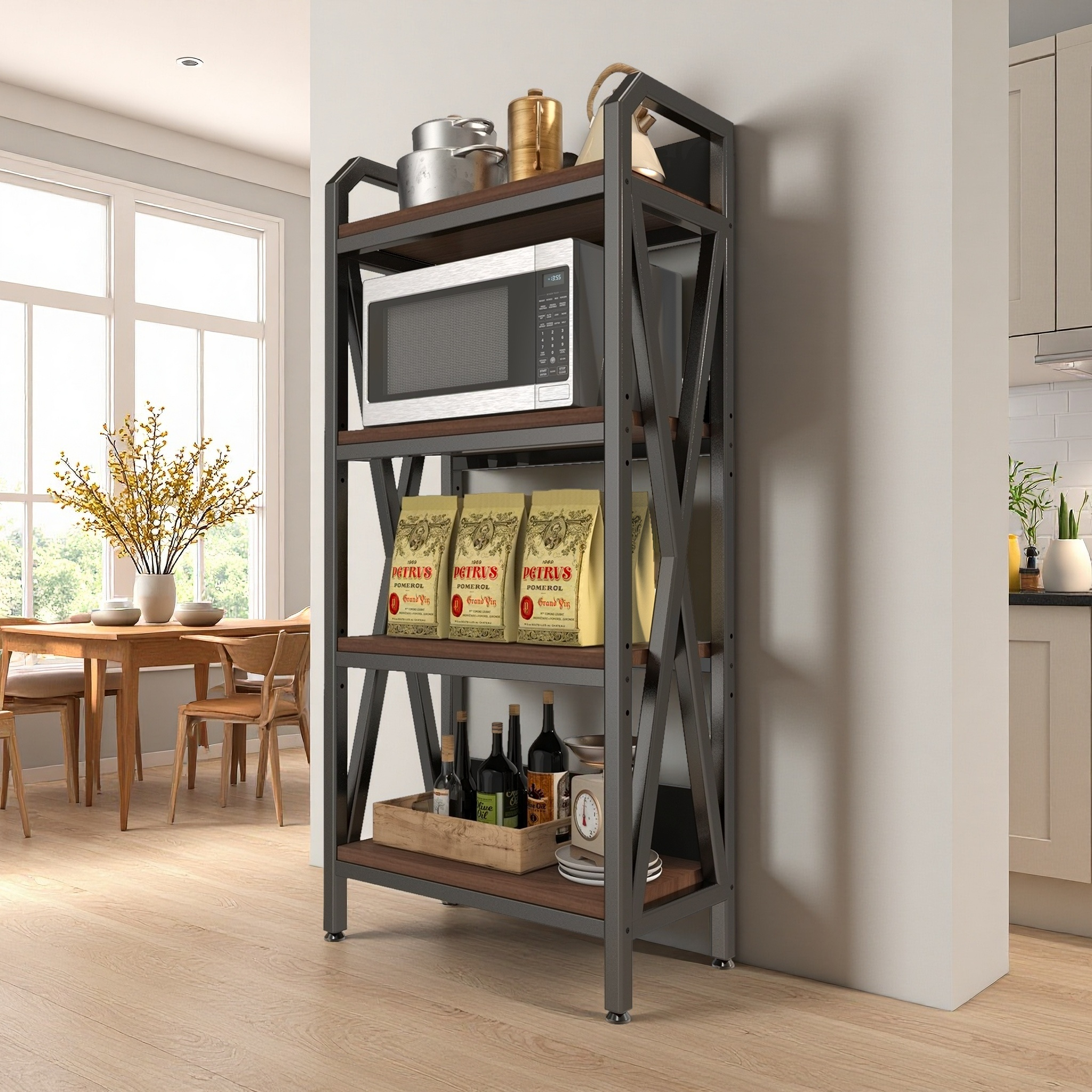 Tartu 56.3" Baker’s Rack with 4-Tier Storage Shelves, 25.6" Wide