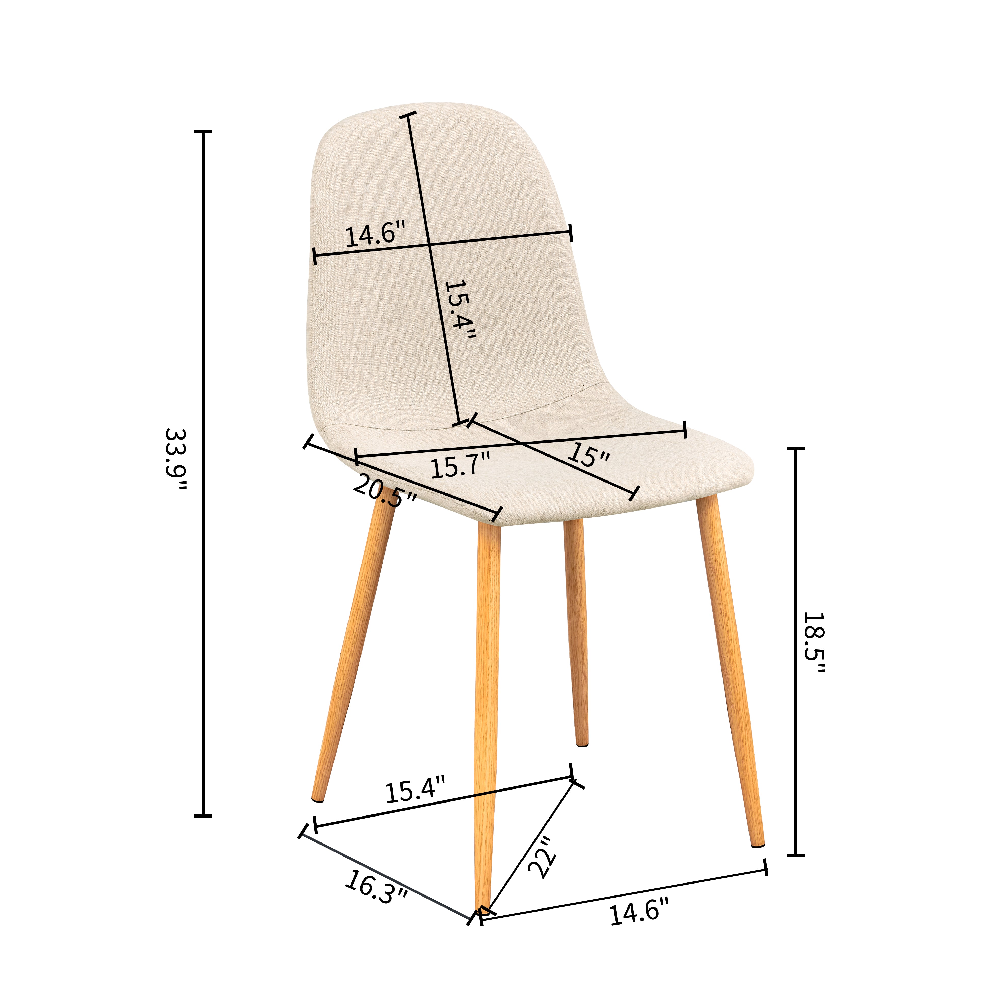 CHARLTON Set of 4 Modern Dining Chairs, Curved Fabric Seats with Wood-Look Metal Legs, Beige Upholstery, Easy Assembly