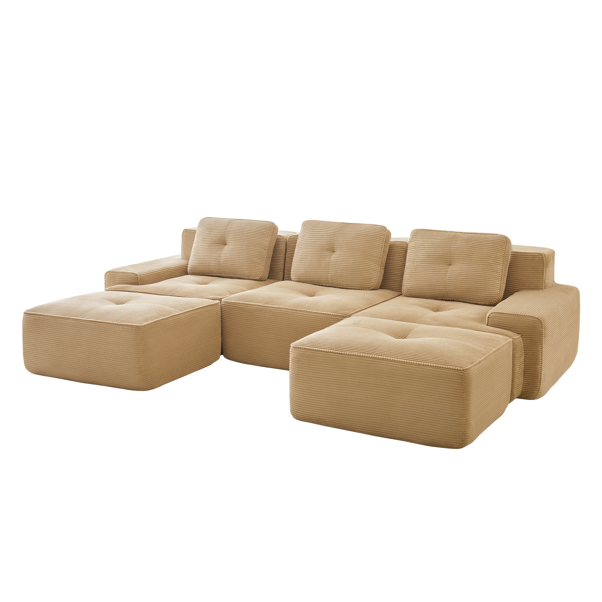 Racine 117" Modular Corduroy Fabric U-Shaped Sectional Sofa with Deep Seat and Movable Ottoman