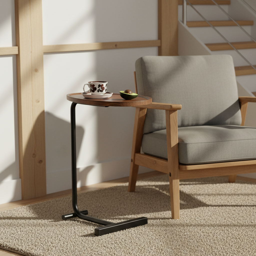 Crest Modern Wood & Metal C-Shaped Side Table, Brown