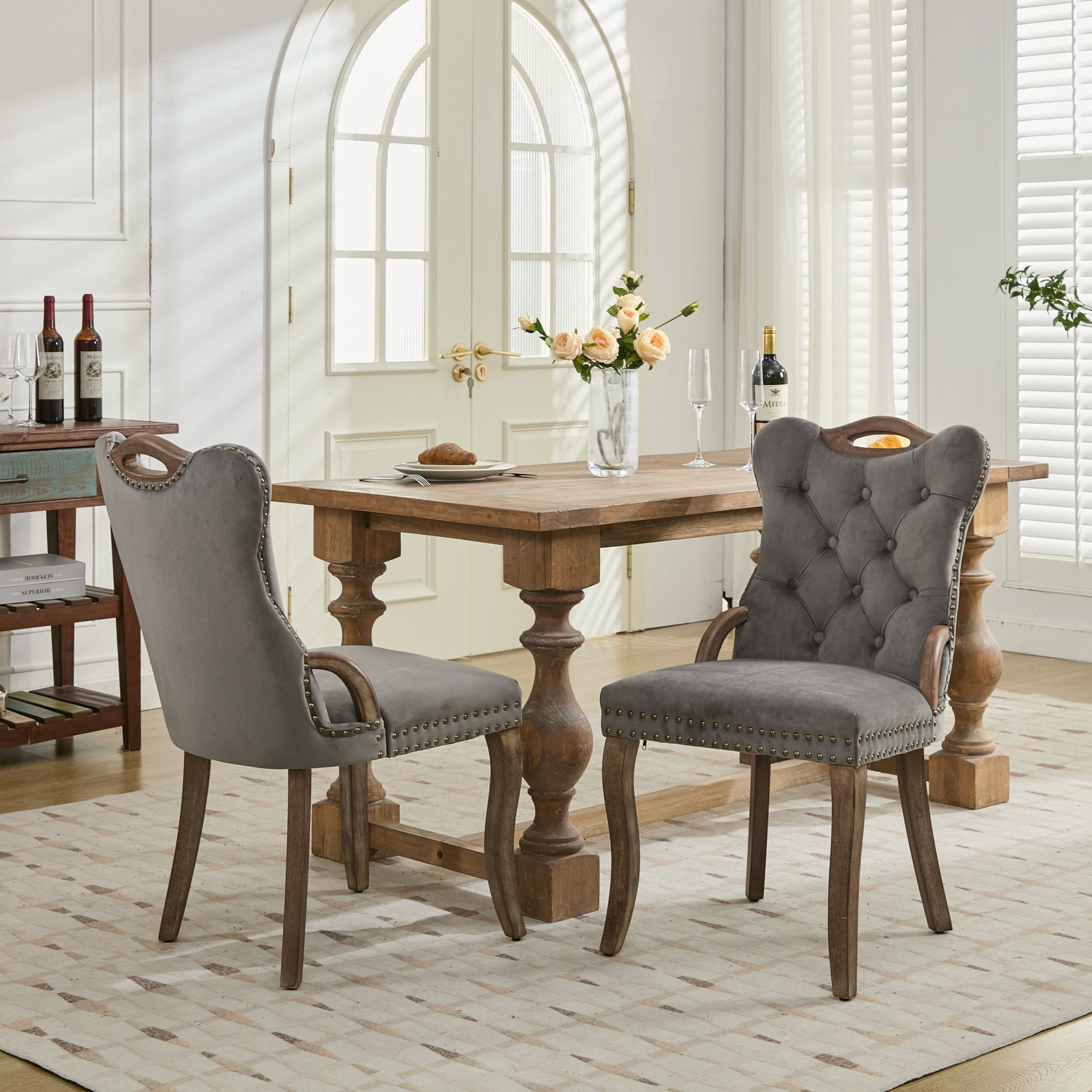 Elbe Modern Velvet Dining Chair Set of 2 with Tufted Trim