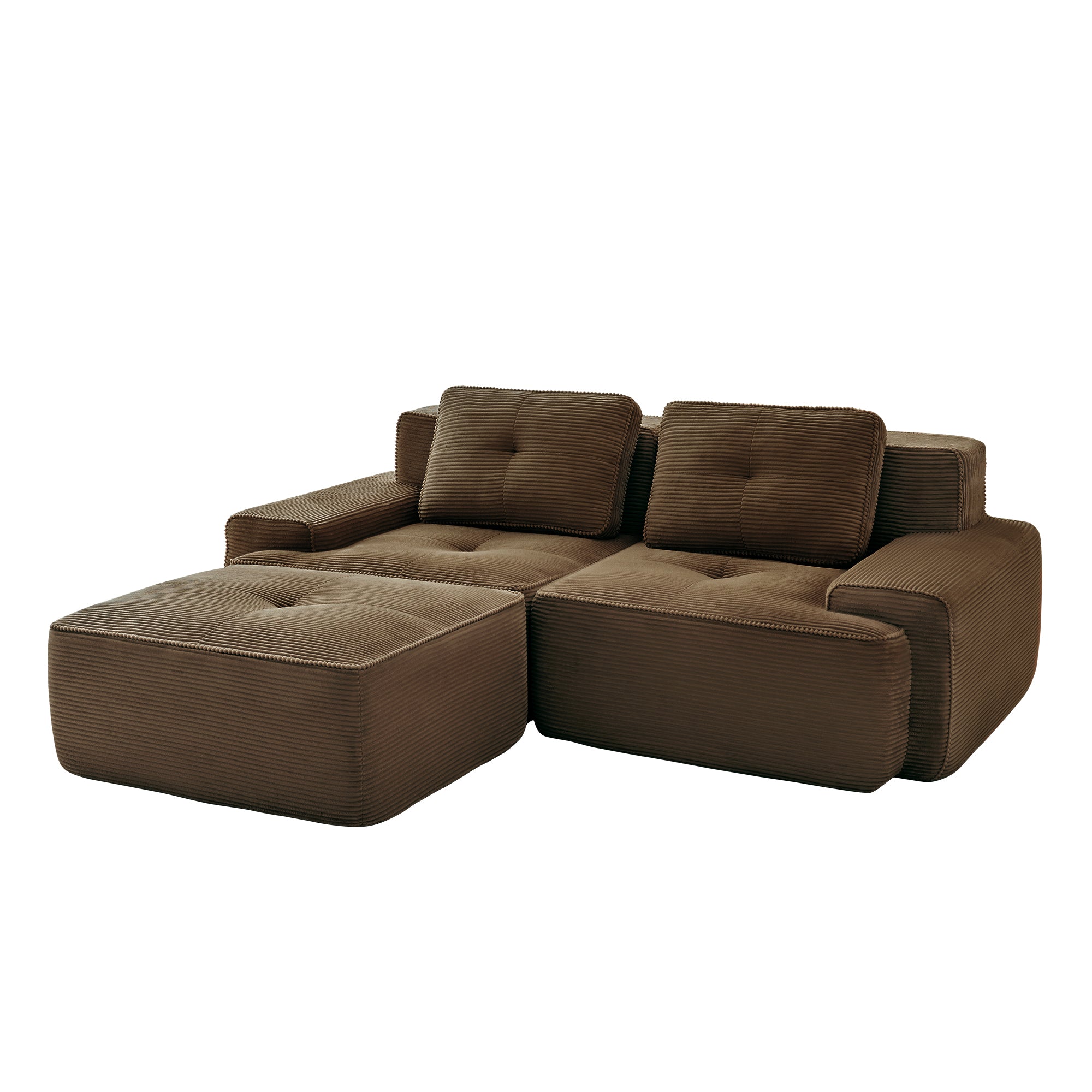 Racine 82" Modular Corduroy Fabric Loveseat Sofa with Pillows and Movable Ottoman