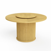Ganges 55" Natural Round Dining Table with Storage Wine Rack and Rotating Tray