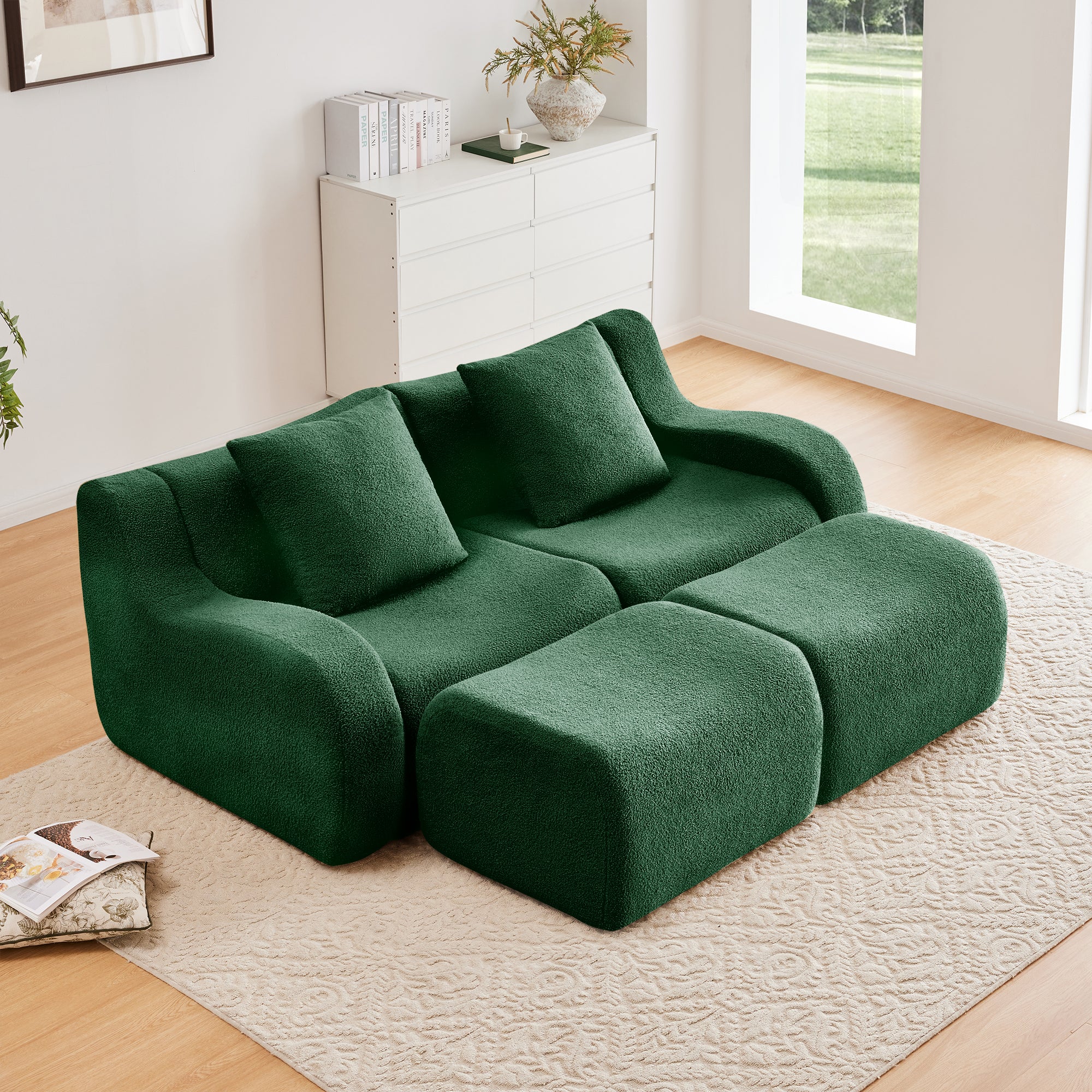 Chico 83" Modular Soft Teddy Fabric Loveseat Sofa with Curved Armrests
