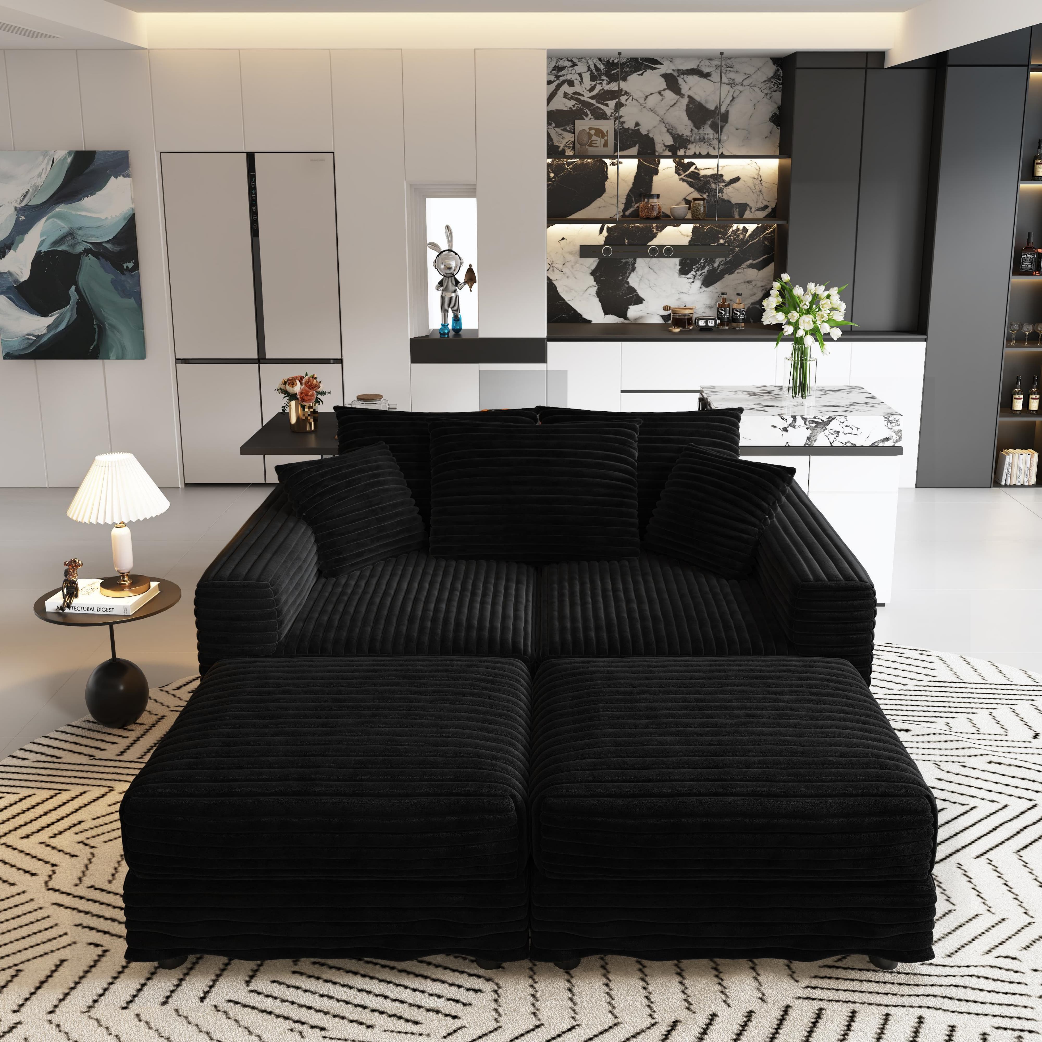 Norwalk 83" Modular Plush Corduroy U-Shaped Sectional Sofa with 2 Movable Ottomans