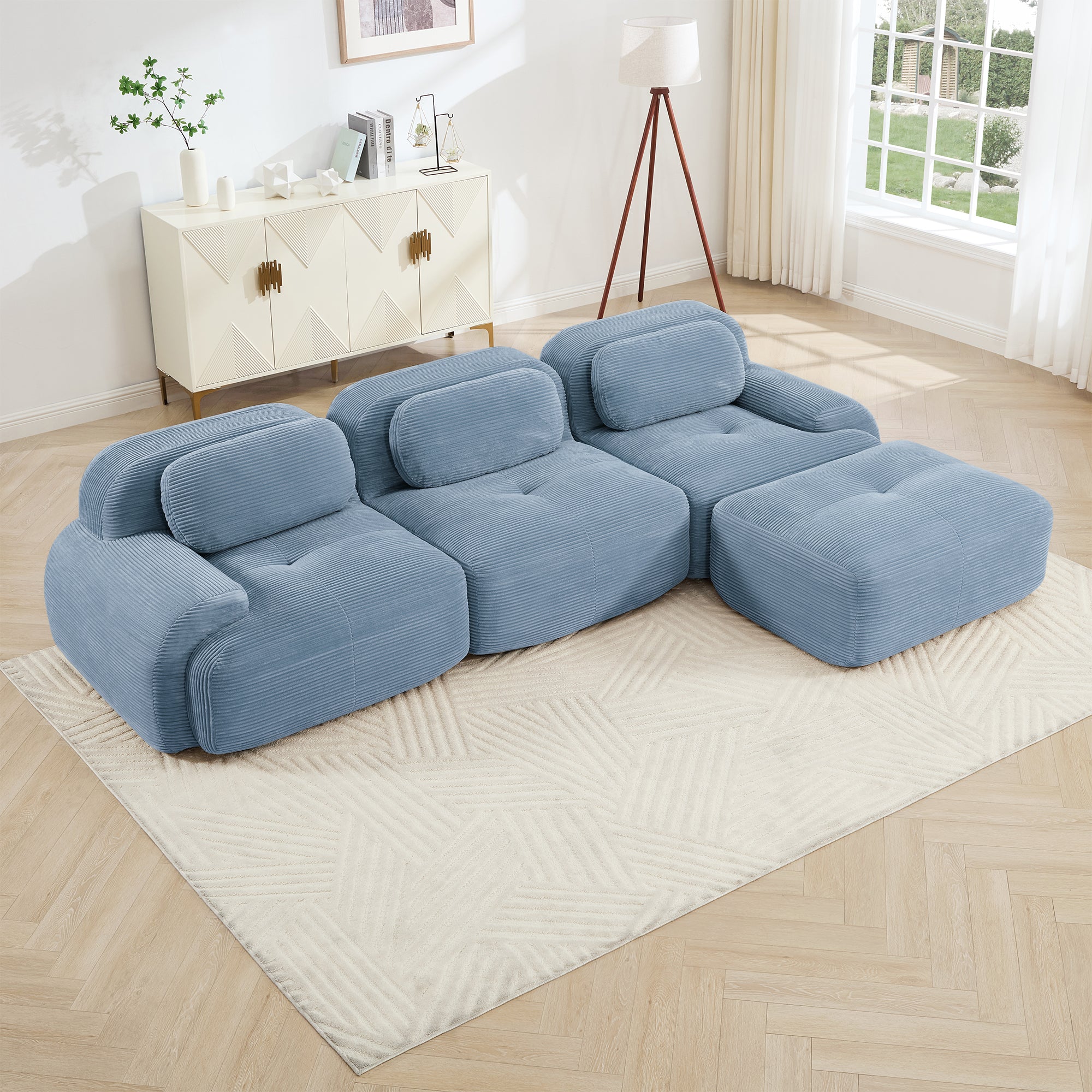 Anchorage 116" Modular Corduroy Cloud L-Shaped Sectional Sofa with Ottoman