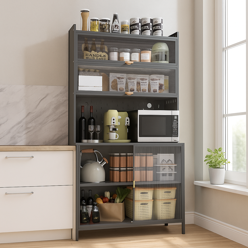 Eland 73" Modern Steel Kitchen Pantry Cabinet with Flip Doors