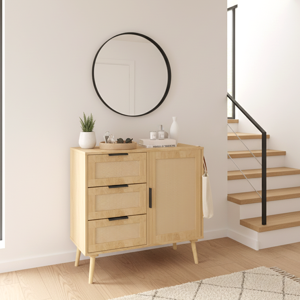 Terra Rattan Accent Storage Cabinet, Natural Wood Finish
