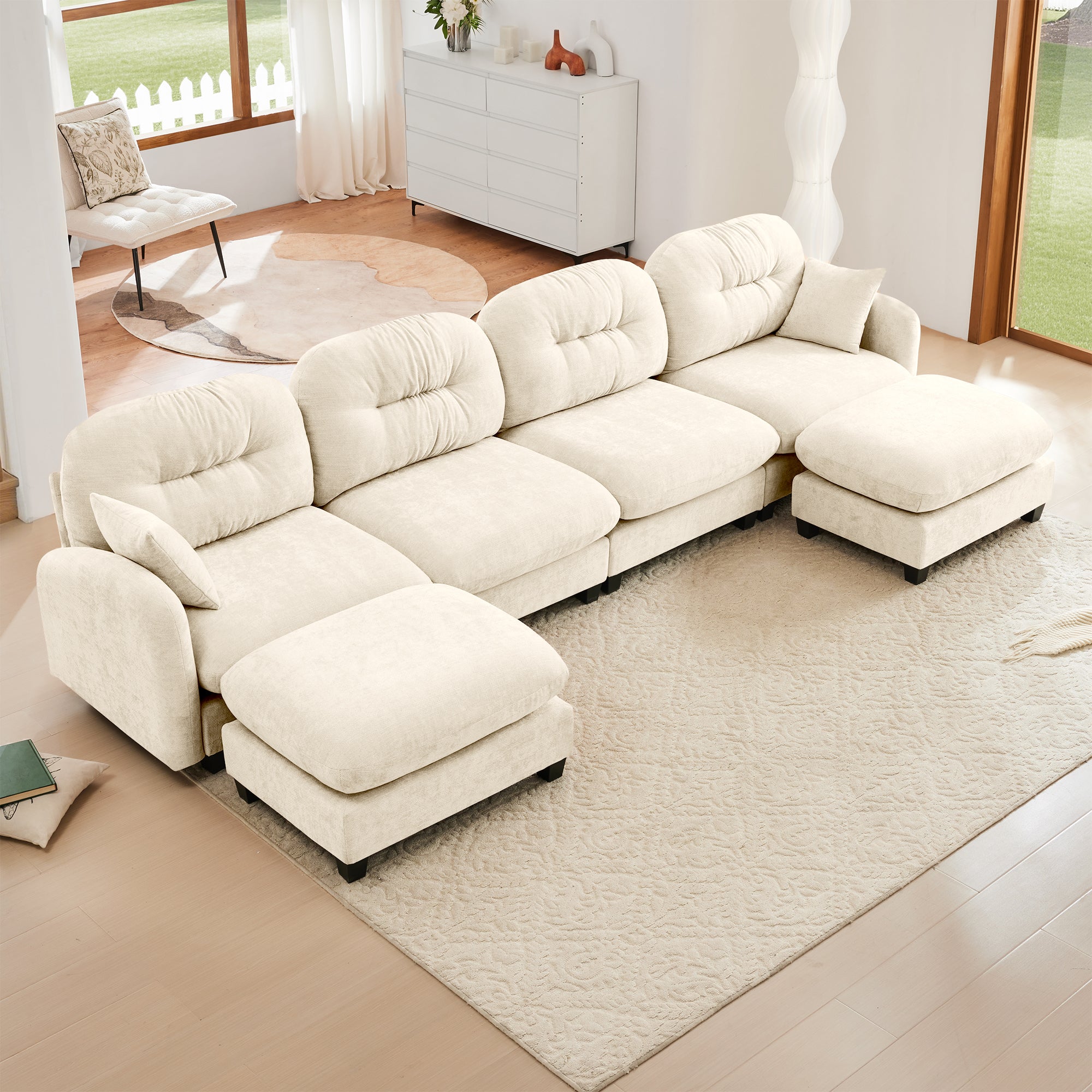 Roselyn 140" Modular Chenille U-Shaped Sectional Sofa with Ottoman and Tufted Cushion Backrest