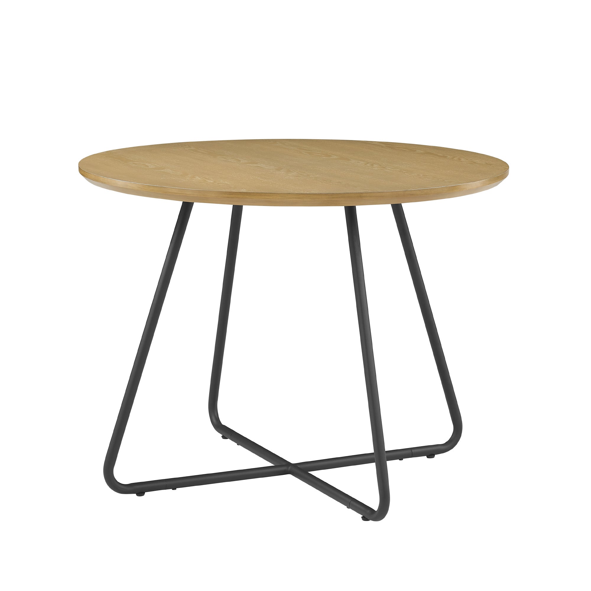 Modern Metal and Wood Curved X-Base Round Dining Table – English Ash