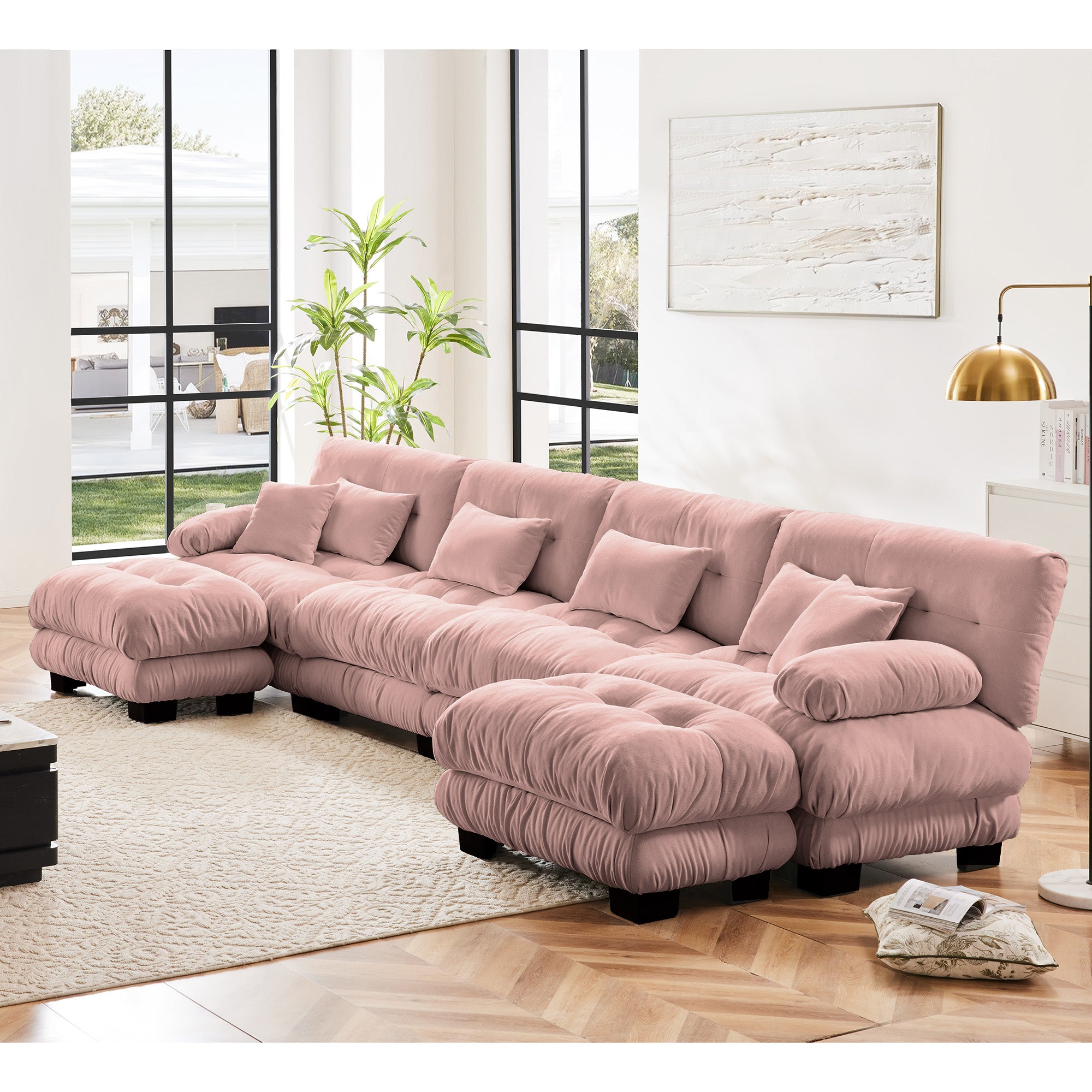 Monterey 173" Oversized Modular Chenille U-Shaped Cloud Sectional Sofa with 2 Ottomans