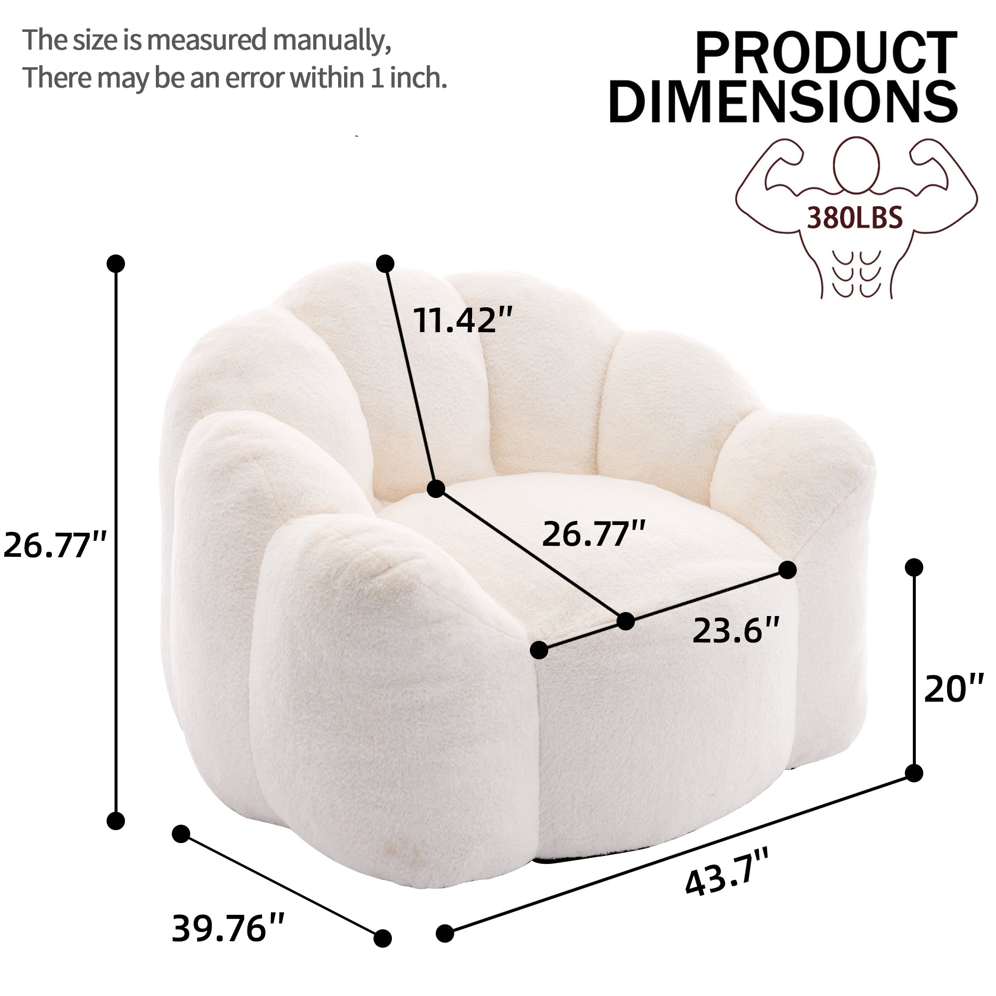 Greenfield Teddy Bean Bag Chair with Petal-Shaped Backrest