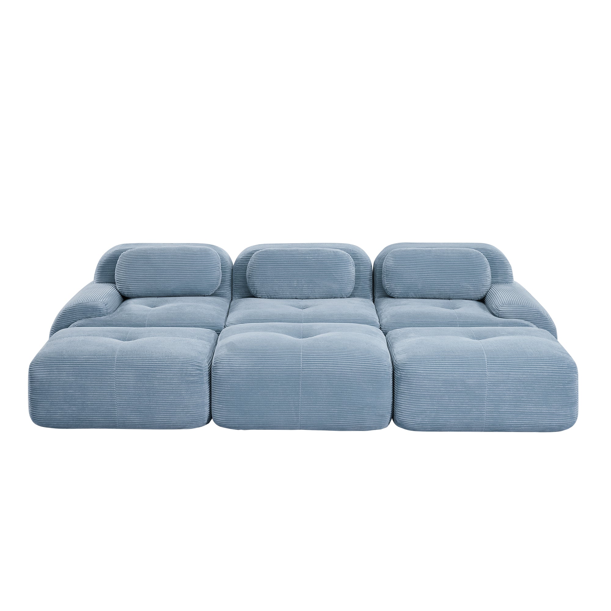 Anchorage 116" Corduroy Cloud Modular Sofa with Ottomans and Curved Armset