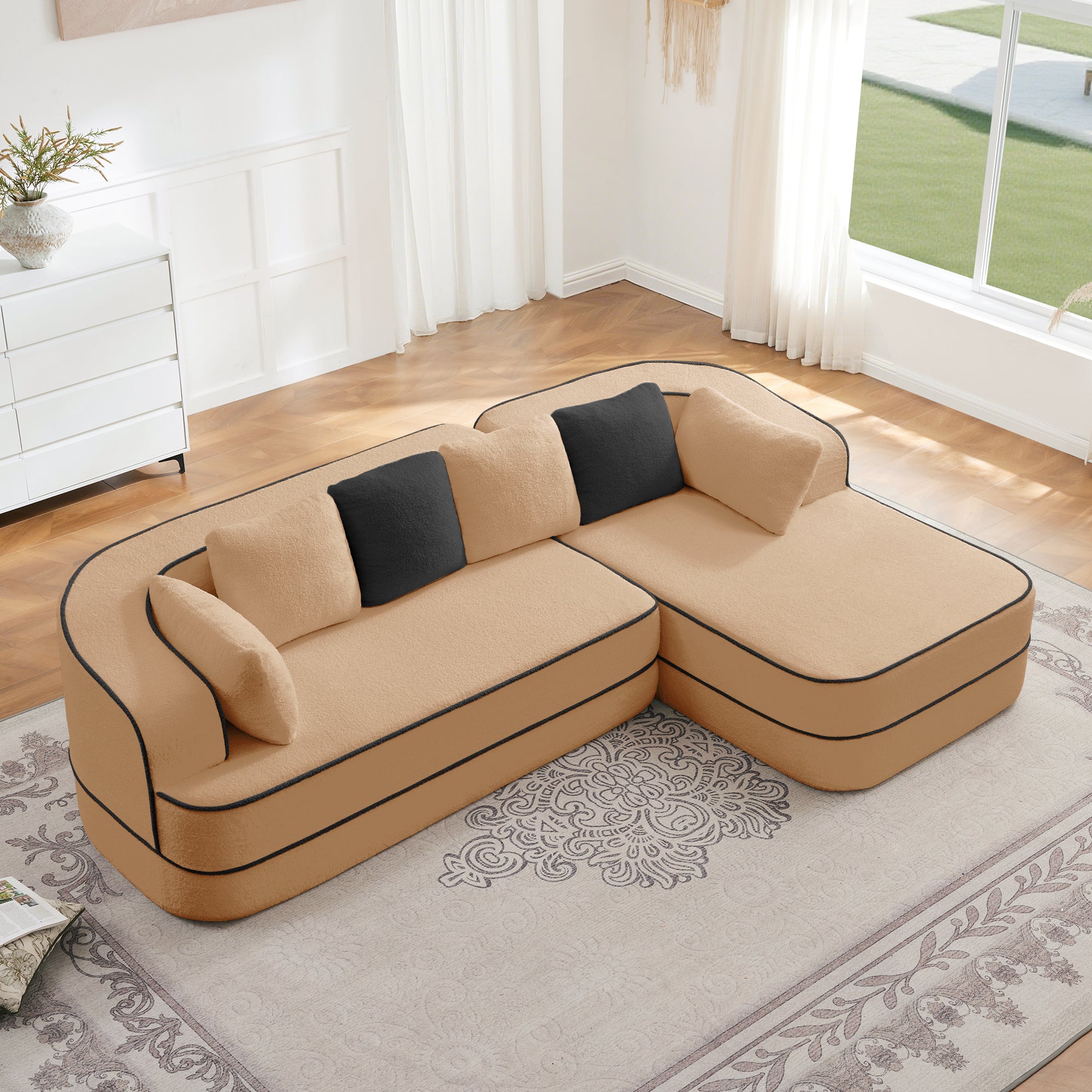 Gilbert 106" Teddy Fabric Modular Sectional Sofa with Right L-Shaped Chaise