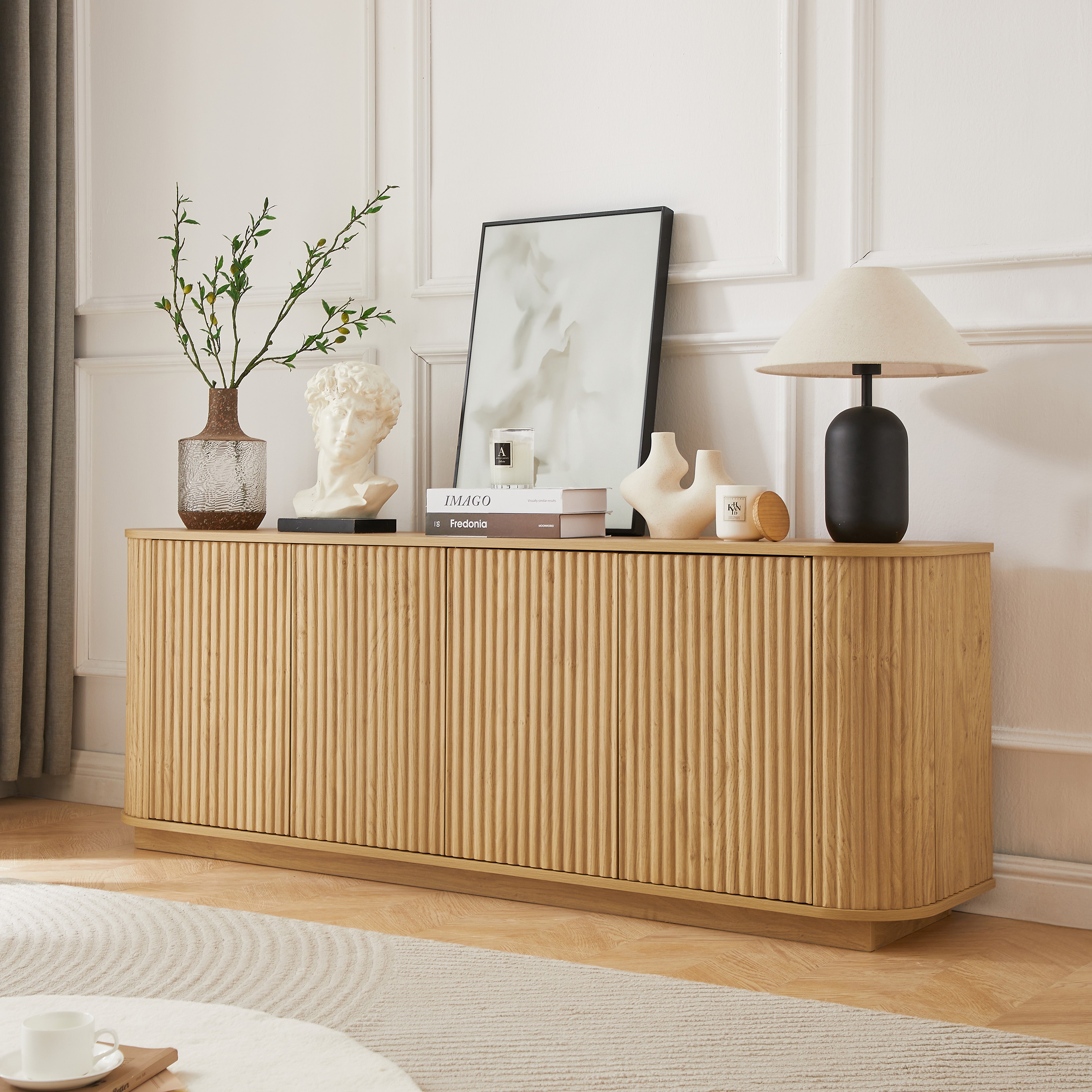Kyoto 64” Sideboard TV Cabinet with Fluted Doors and Drawers