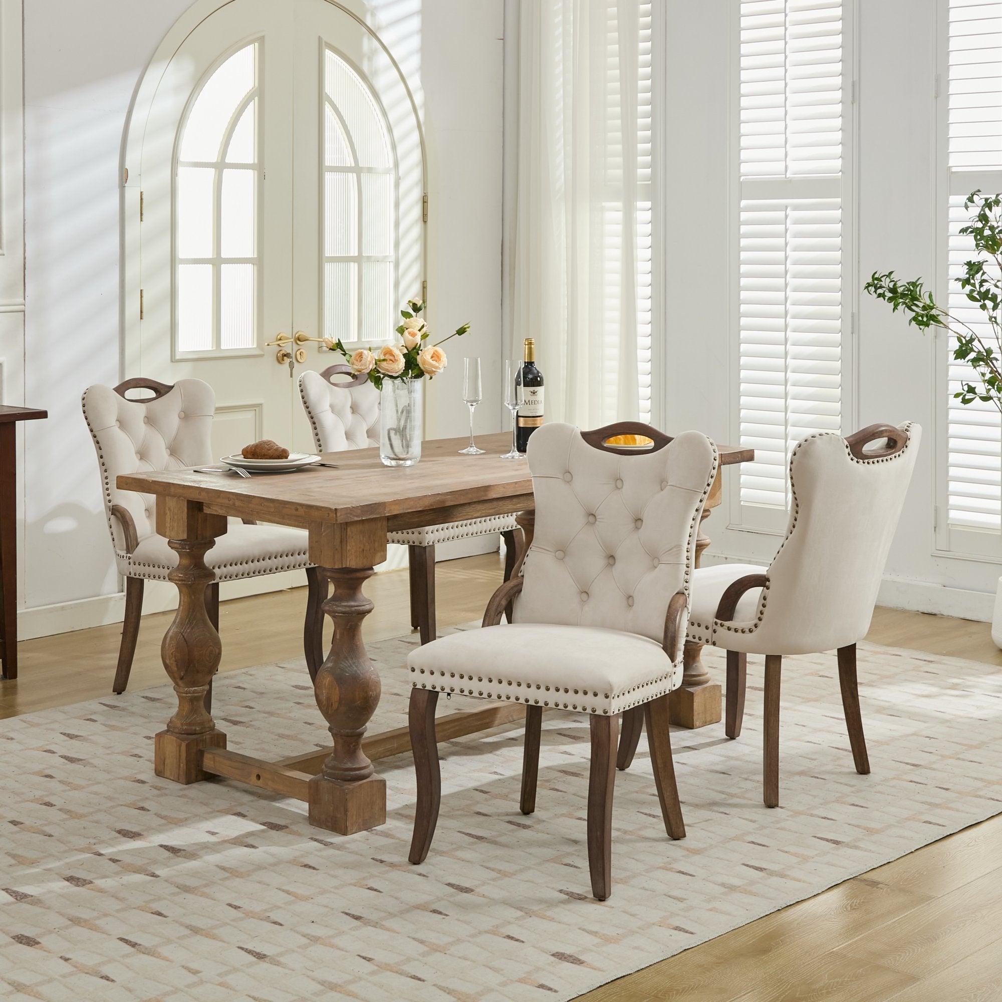 Elbe Modern Velvet Dining Chair Set of 2 with Tufted Trim Beige