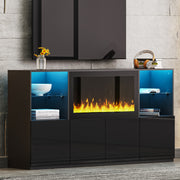 Ravine 75" Modern High Gloss Electric Fireplace TV Stand with LED Lights Black