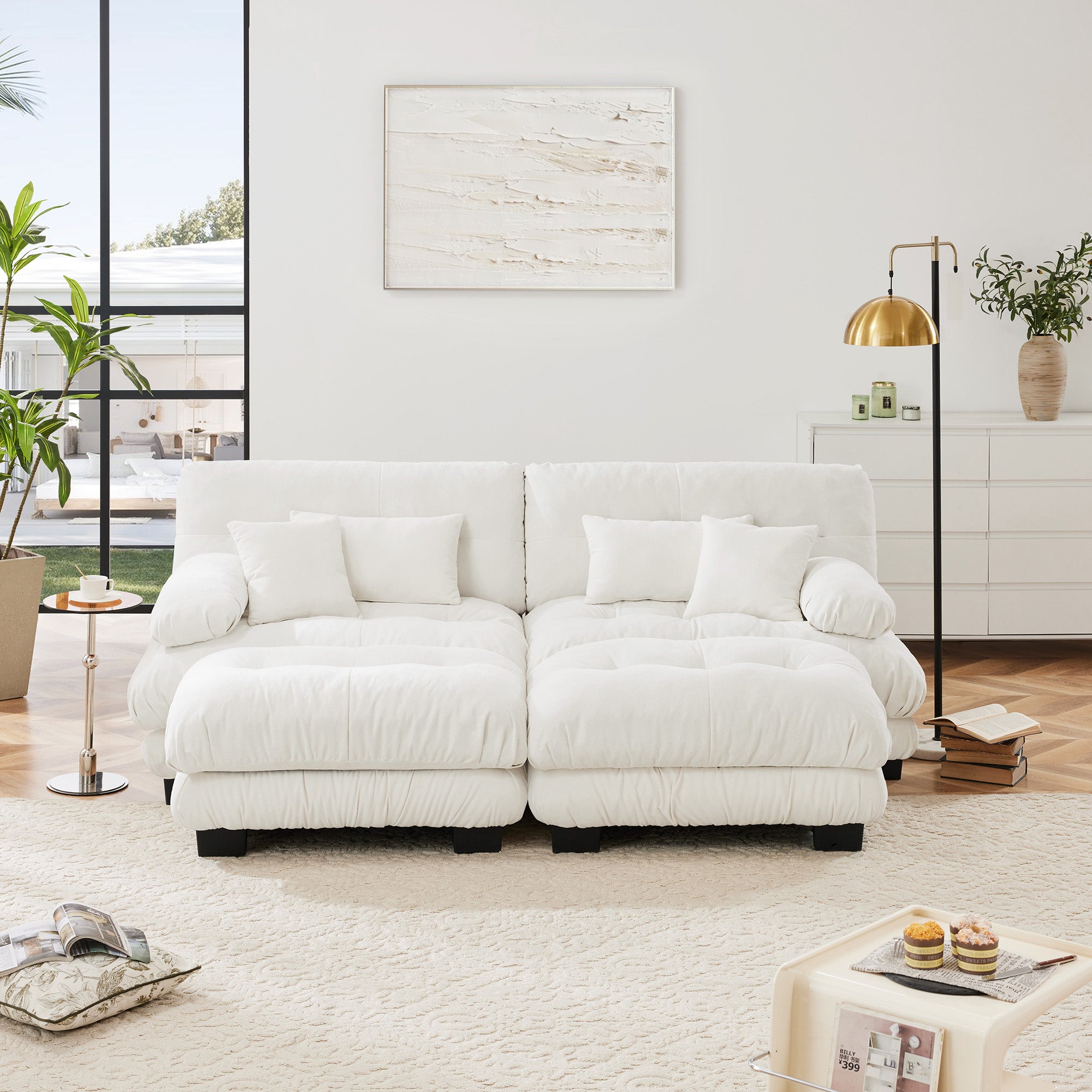 Monterey 94" Modular Chenille Cloud Sofa with 2 Ottomans and Bolstered Armrests