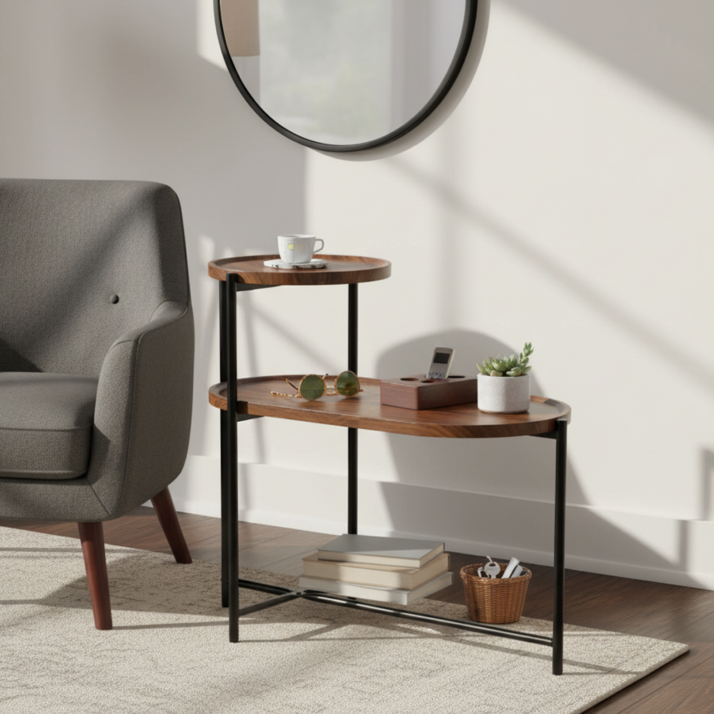 River 2‑Tier Side Table, Walnut