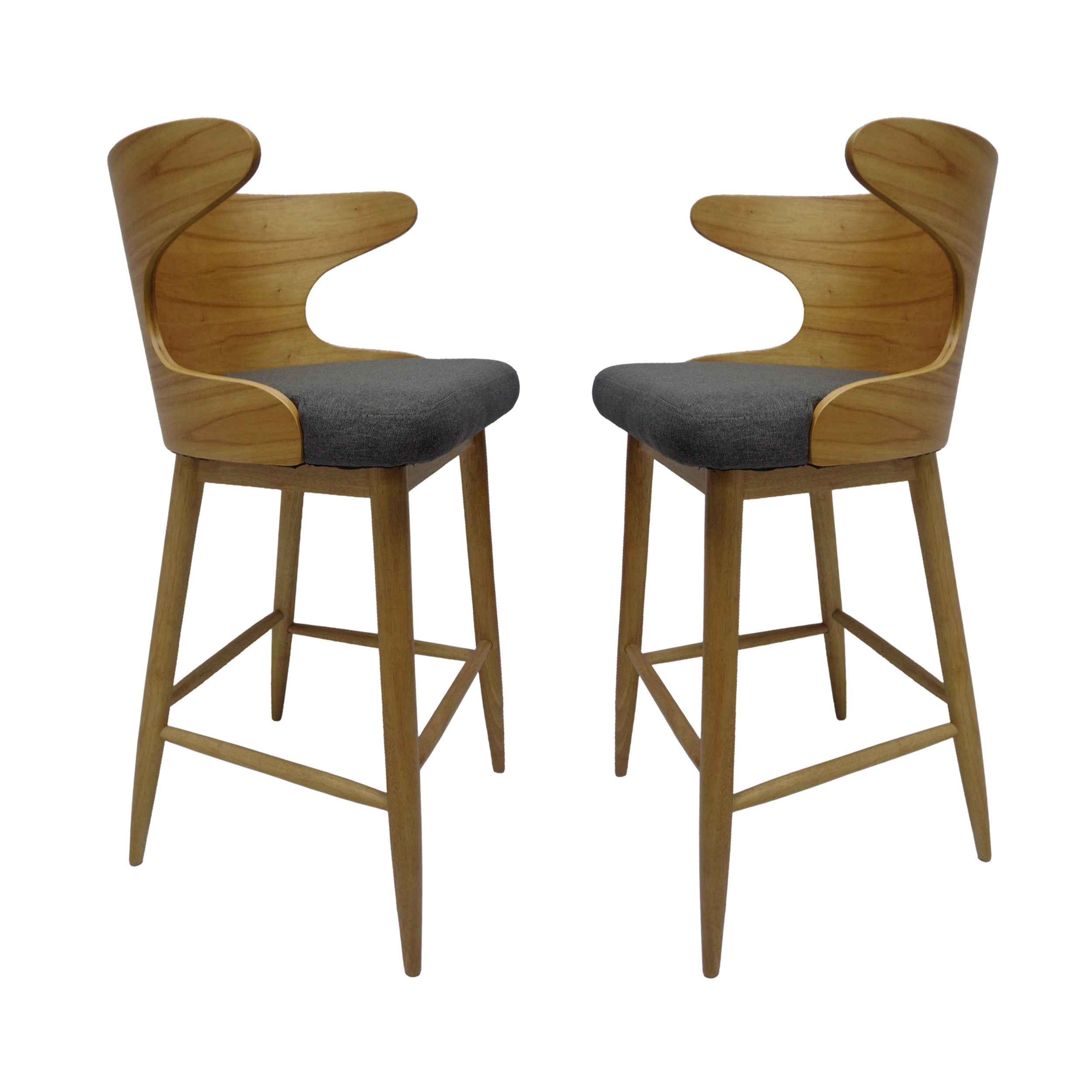 Homy Casa Chianti Mid-Century Modern Soild Wood Barstool Set of 2