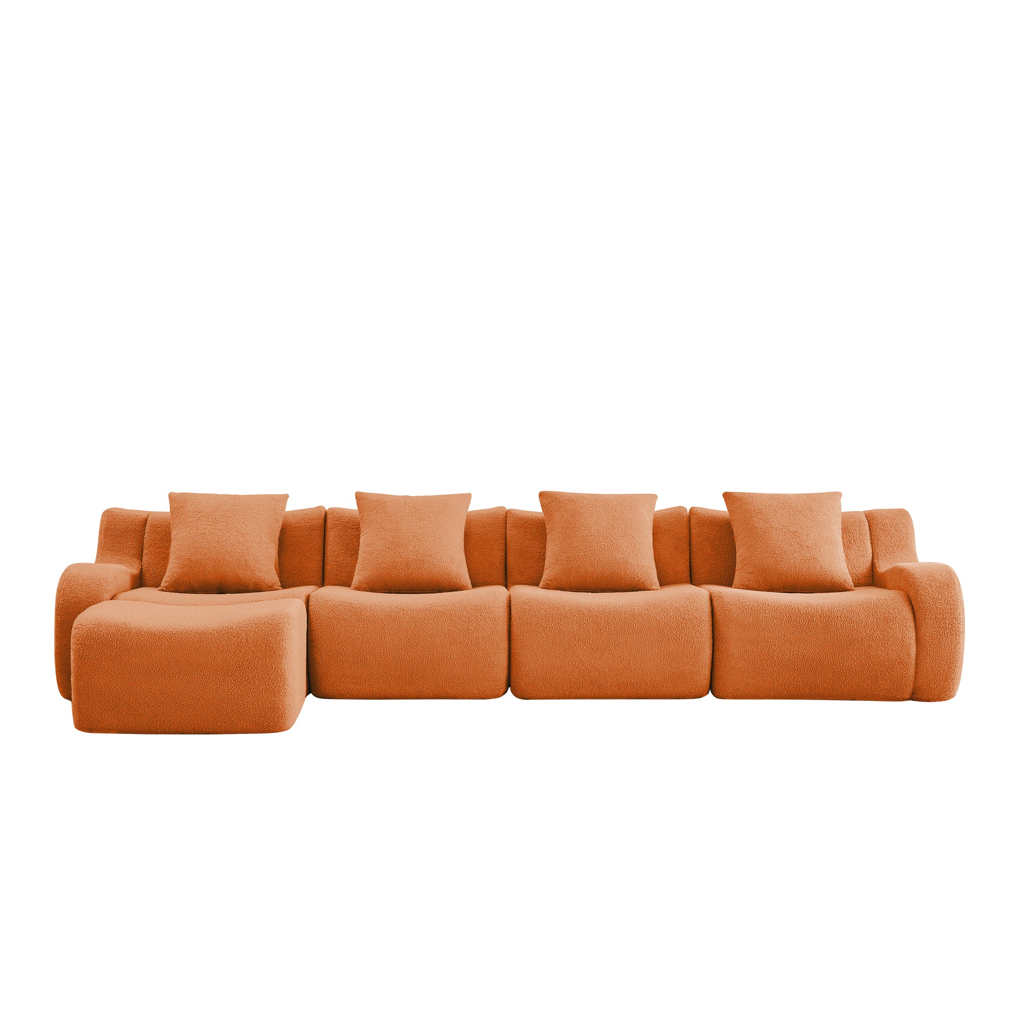 Chico 148" Modular Teddy Fabric L-Shaped Sectional Sofa with Curved Armrests and Ottoman