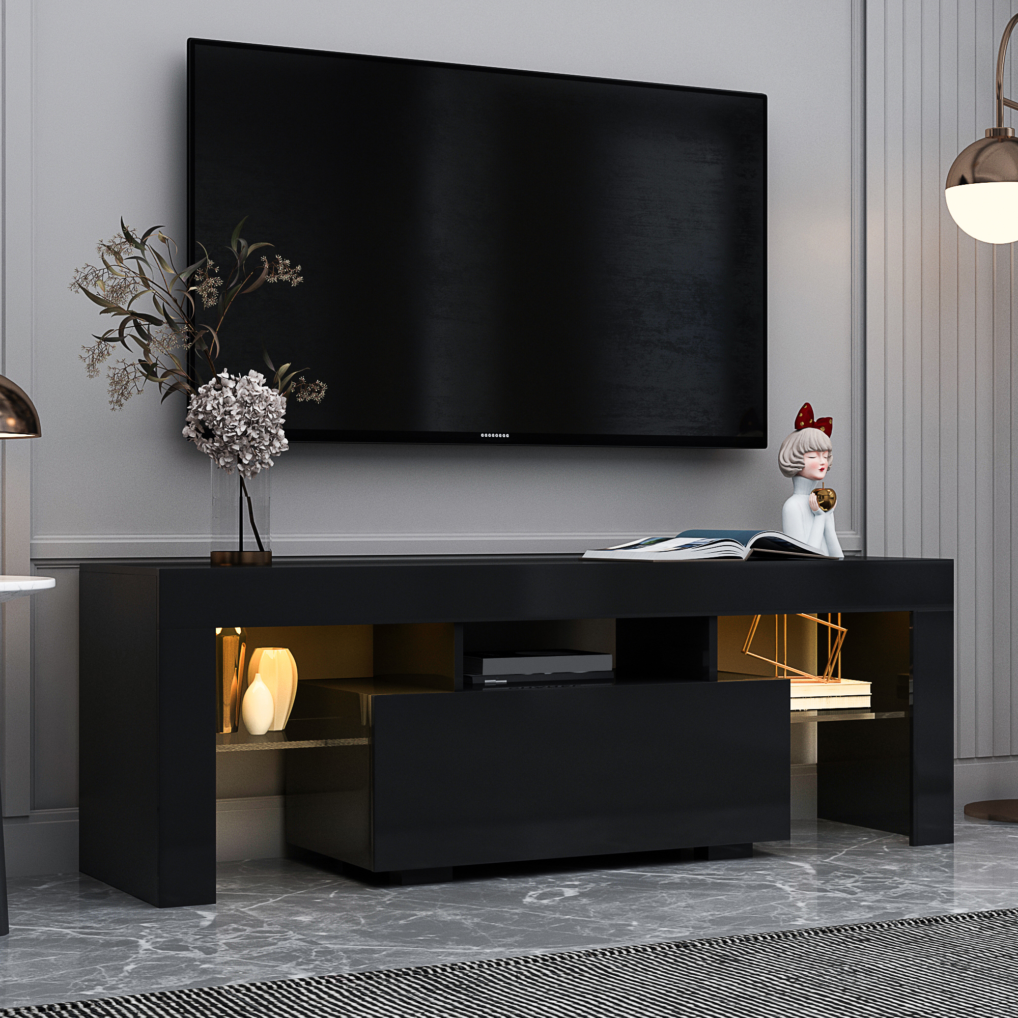 Vetra Modern LED RGB TV Stand for Gaming Consoles Black