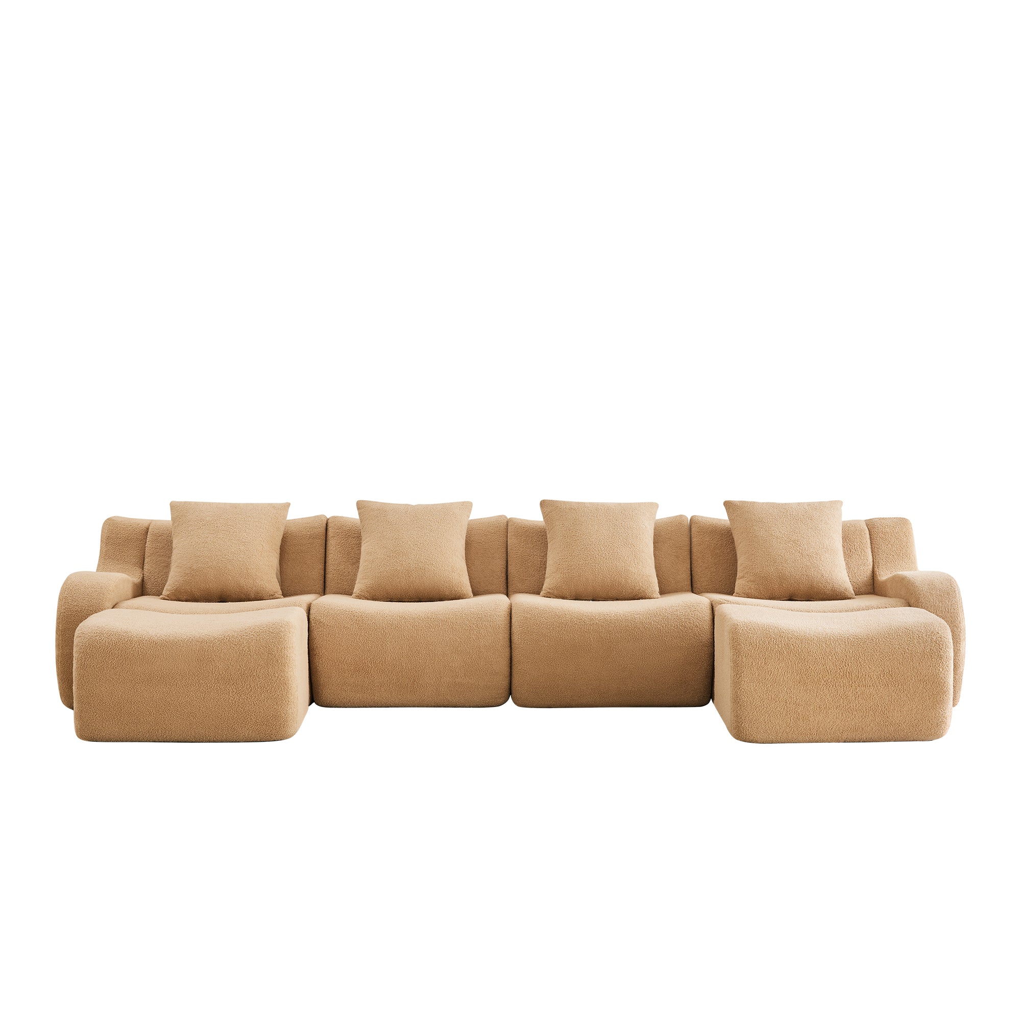 Chico 148" Modular Teddy Fabric U-Shaped Sectional Sofa with Curved Armrests and Movable Ottomans
