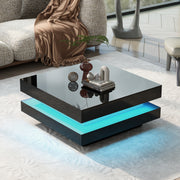 Astra 31" Modern High Gloss Square Coffee Table with LED Lights Black
