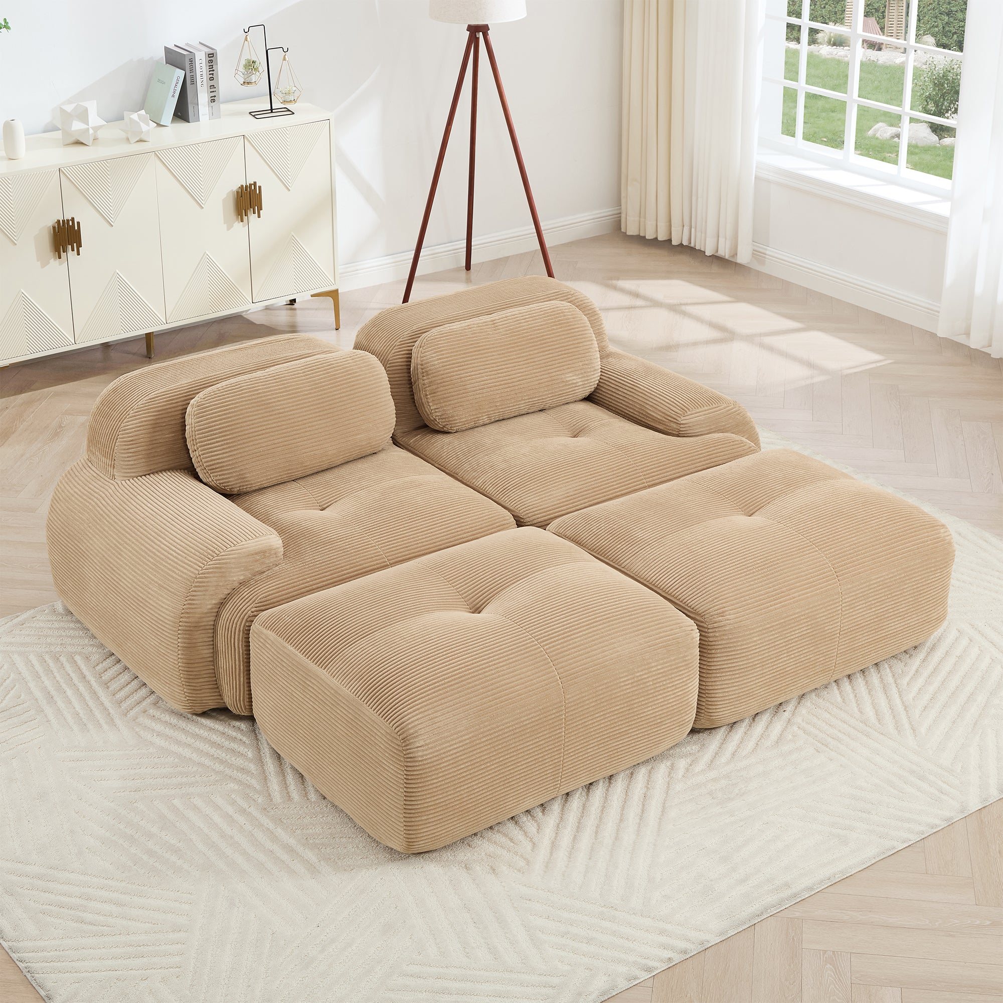Anchorage 80" Modular Corduroy Cloud Loveseat with 2 Ottomans