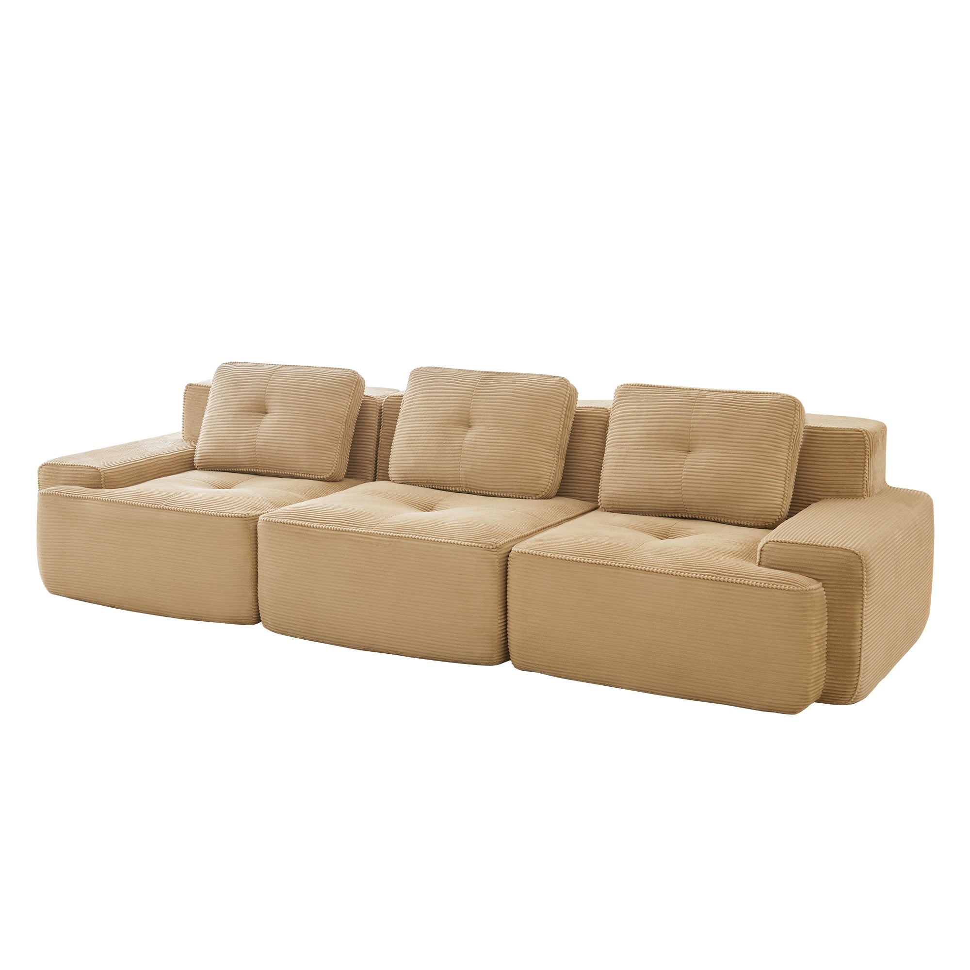 Racine 117" Modular Corduroy Fabric 3-Seater Sofa with Pillows