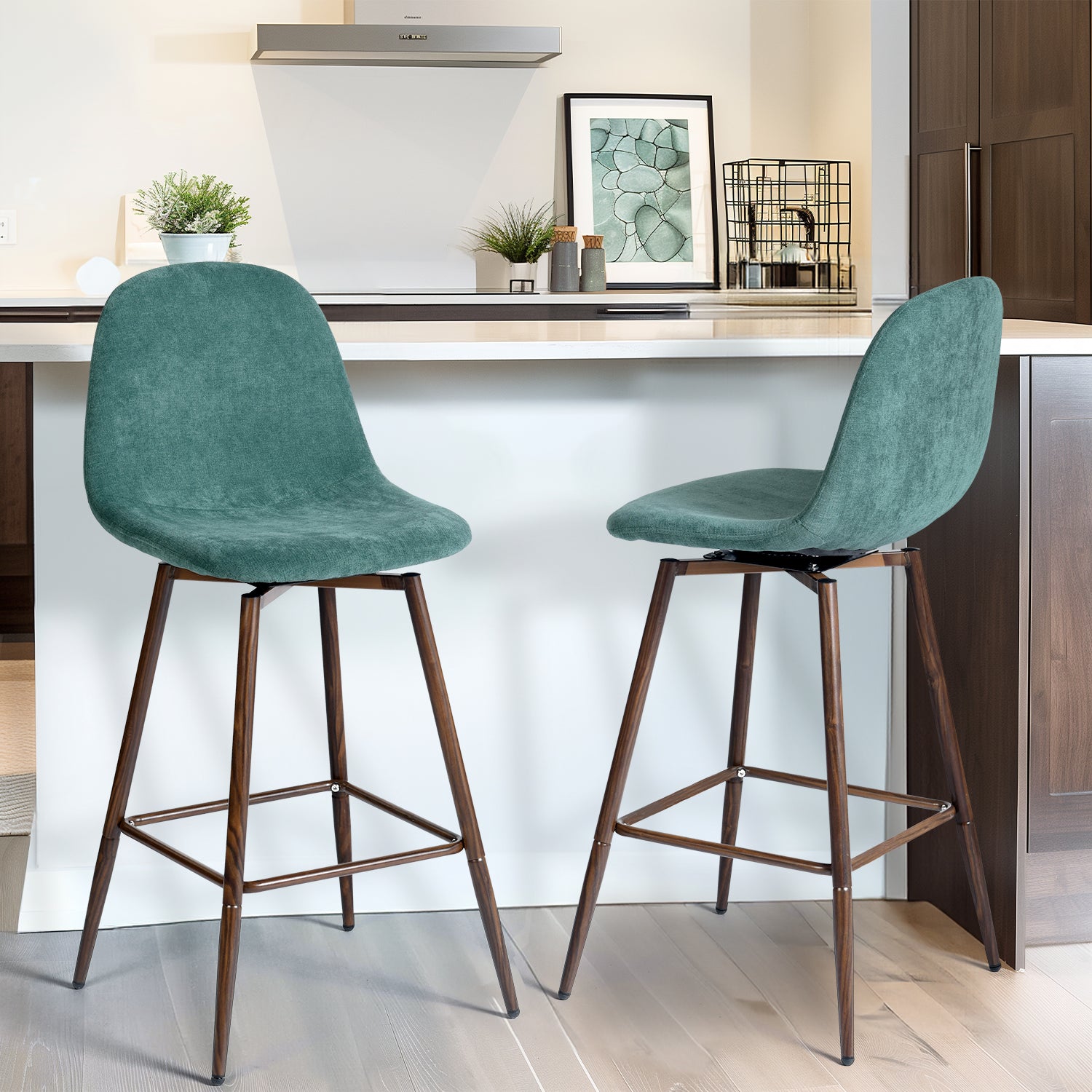 Charlton 26" Swivel Counter Height Bar Stools with Walnut Metal Legs Set of 2